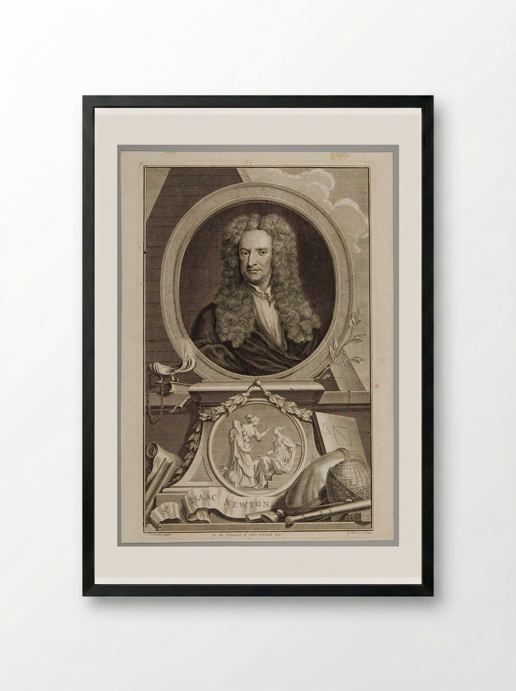Sir Isaac Newton - Jacobus Houbraken - Framed Print Black