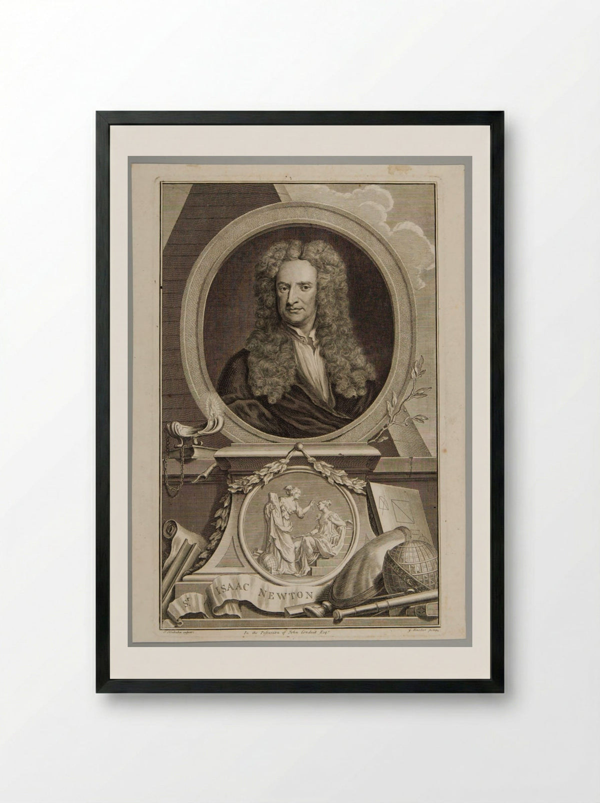 Sir Isaac Newton - Jacobus Houbraken - Framed Print Black