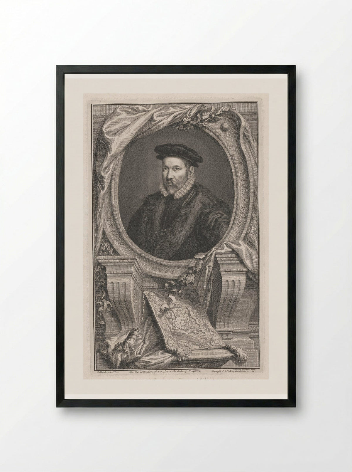 Sir Nicholas Bacon, Lord Keeper - Jacobus Houbraken - Framed Print Black