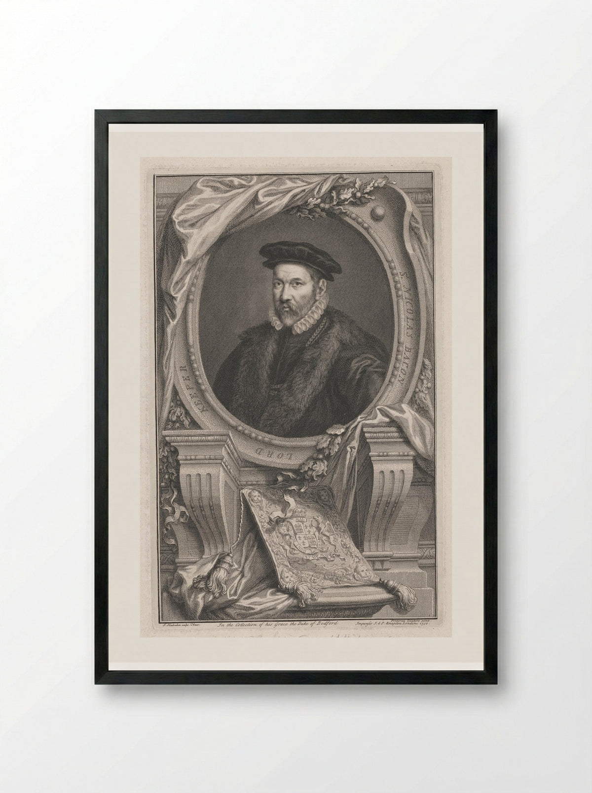 Sir Nicholas Bacon, Lord Keeper - Jacobus Houbraken - Framed Print Black