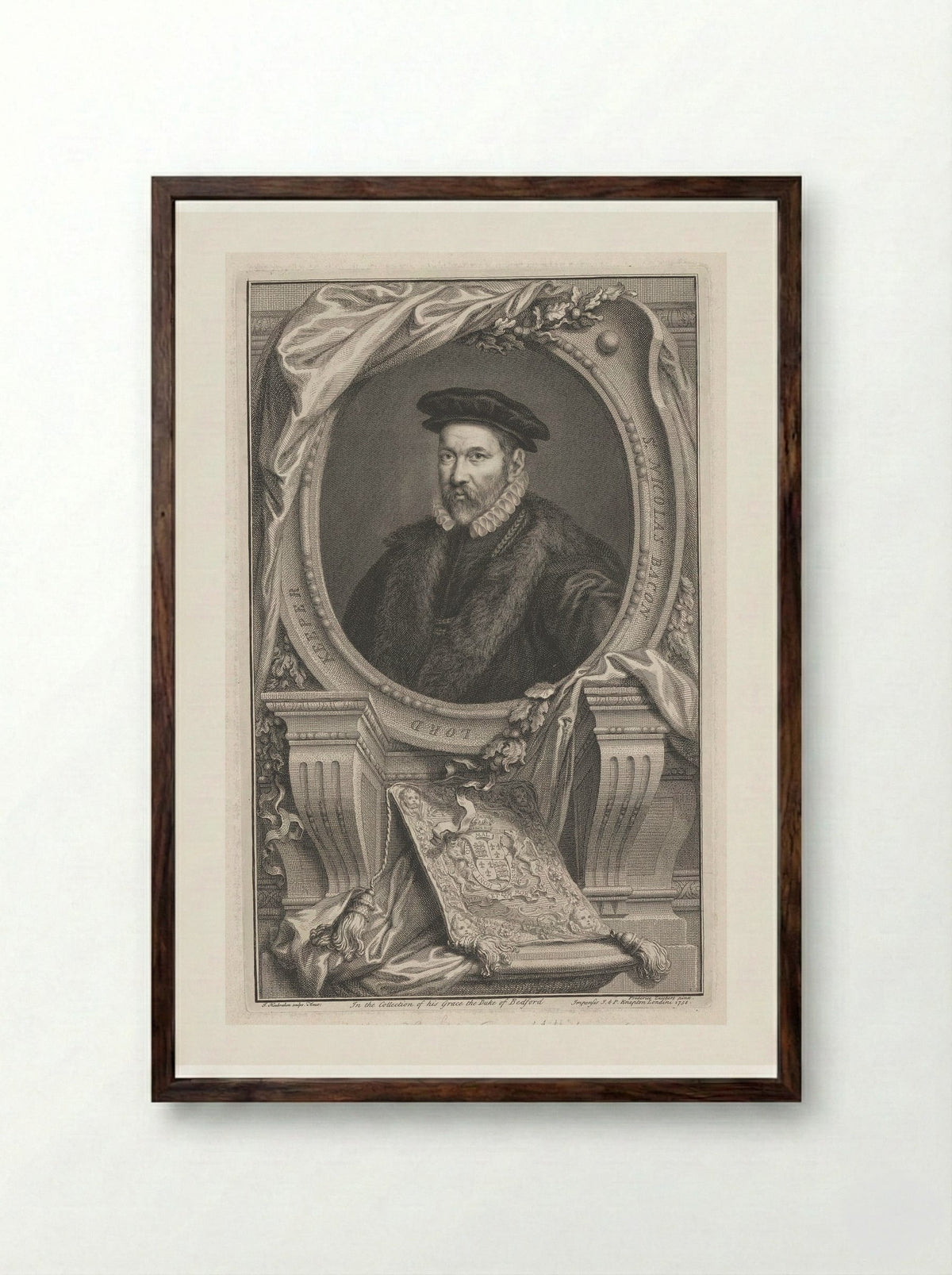 Sir Nicholas Bacon, Lord Keeper - Jacobus Houbraken - Framed Print Dark Wood