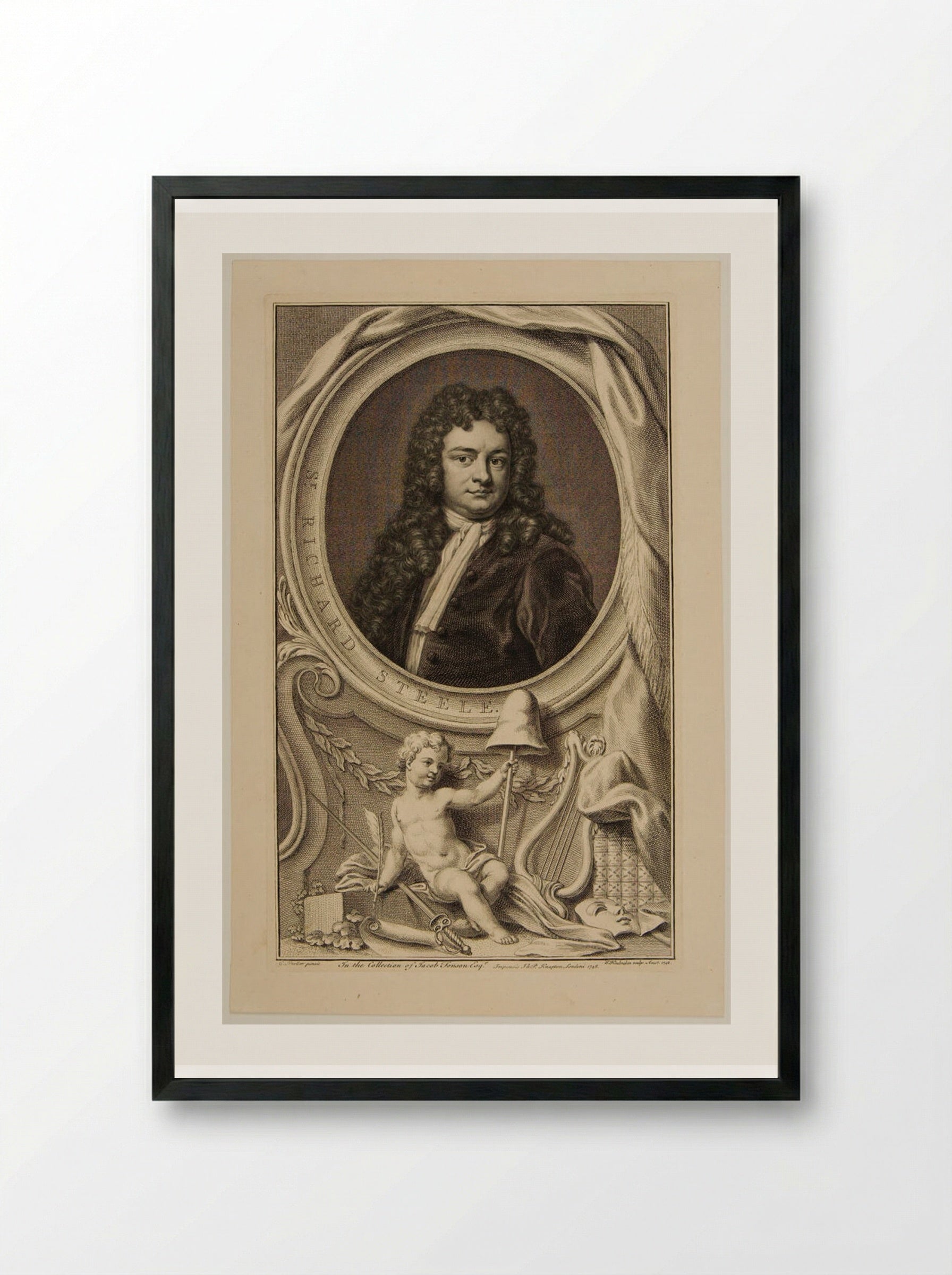 Sir Richard Steele - Jacobus Houbraken - Framed Print Black