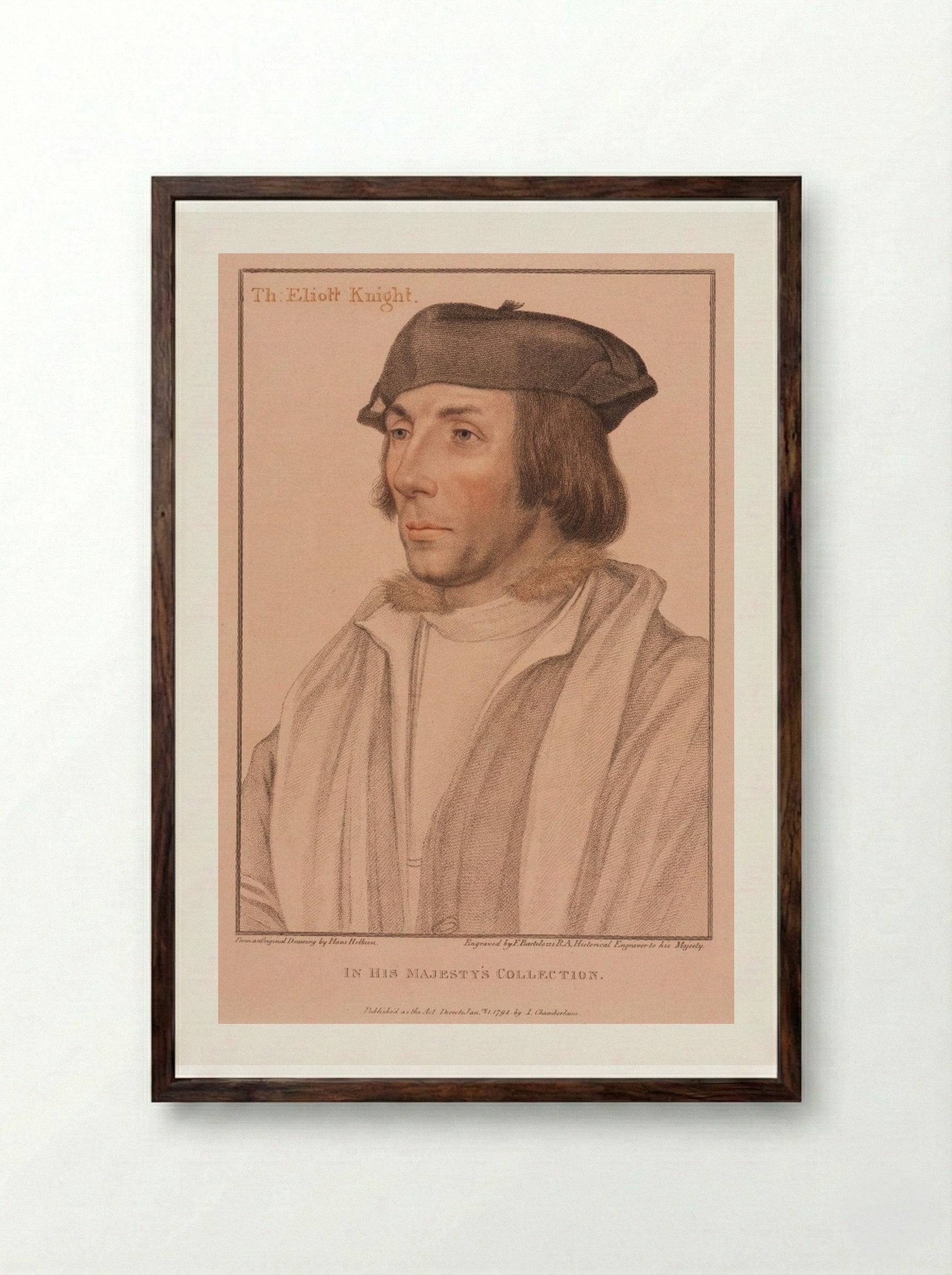 Sir Thomas Elyot - Francesco Bartolozzi - Framed Print Dark Wood