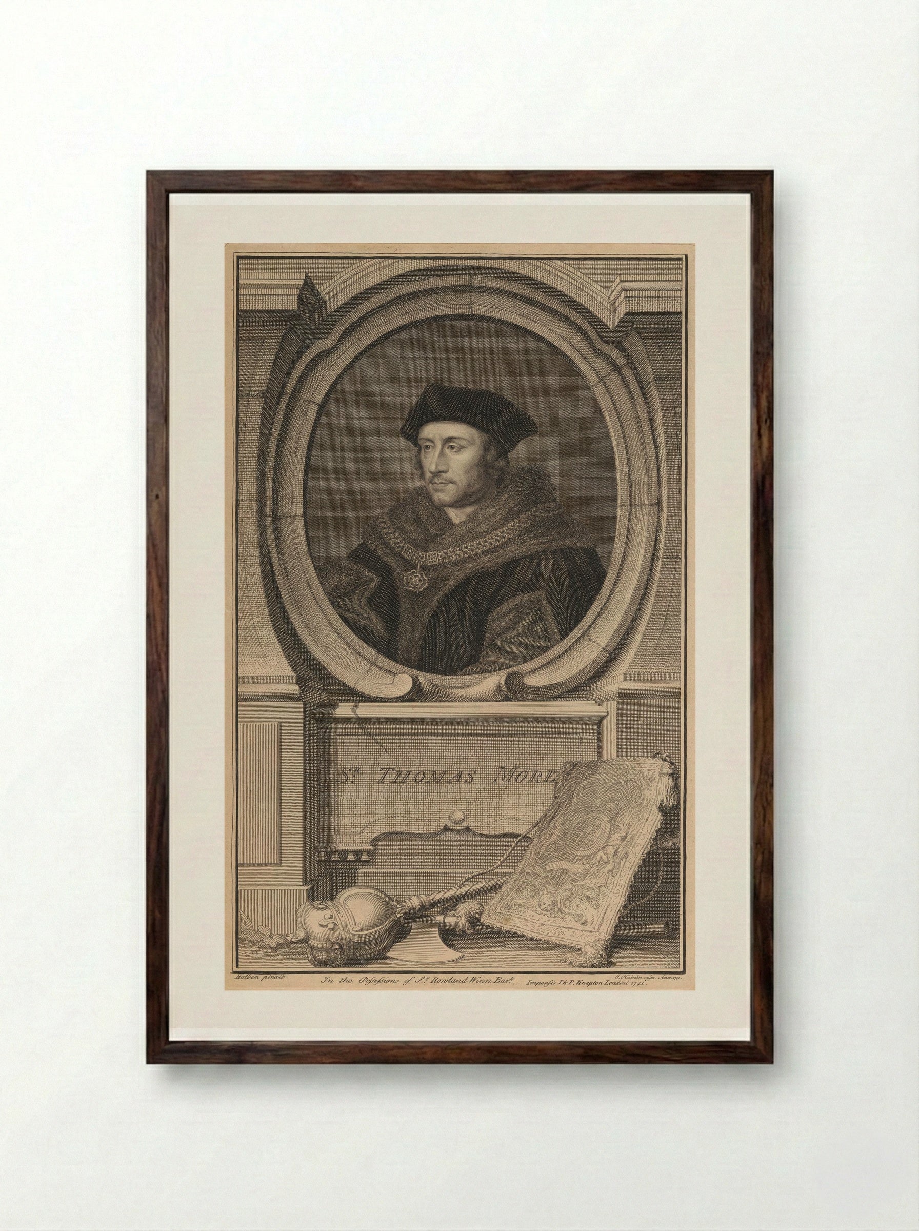 Sir Thomas More - Jacobus Houbraken - Framed Print Dark Wood