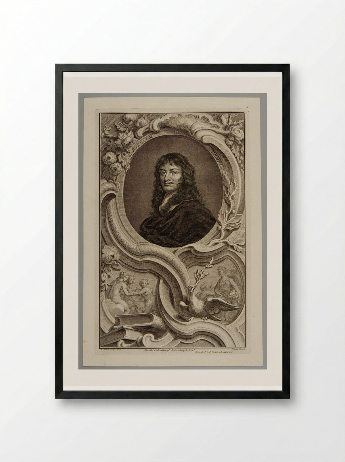 Sir William Temple - Jacobus Houbraken - Framed Print Black
