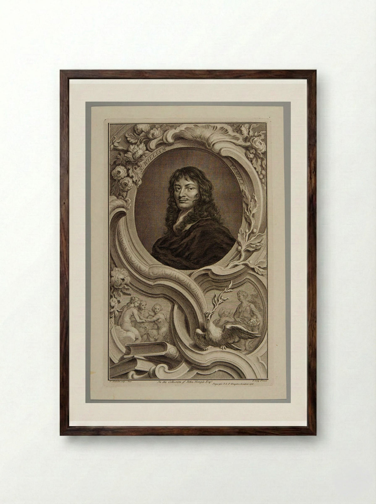 Sir William Temple - Jacobus Houbraken - Framed Print Dark Wood