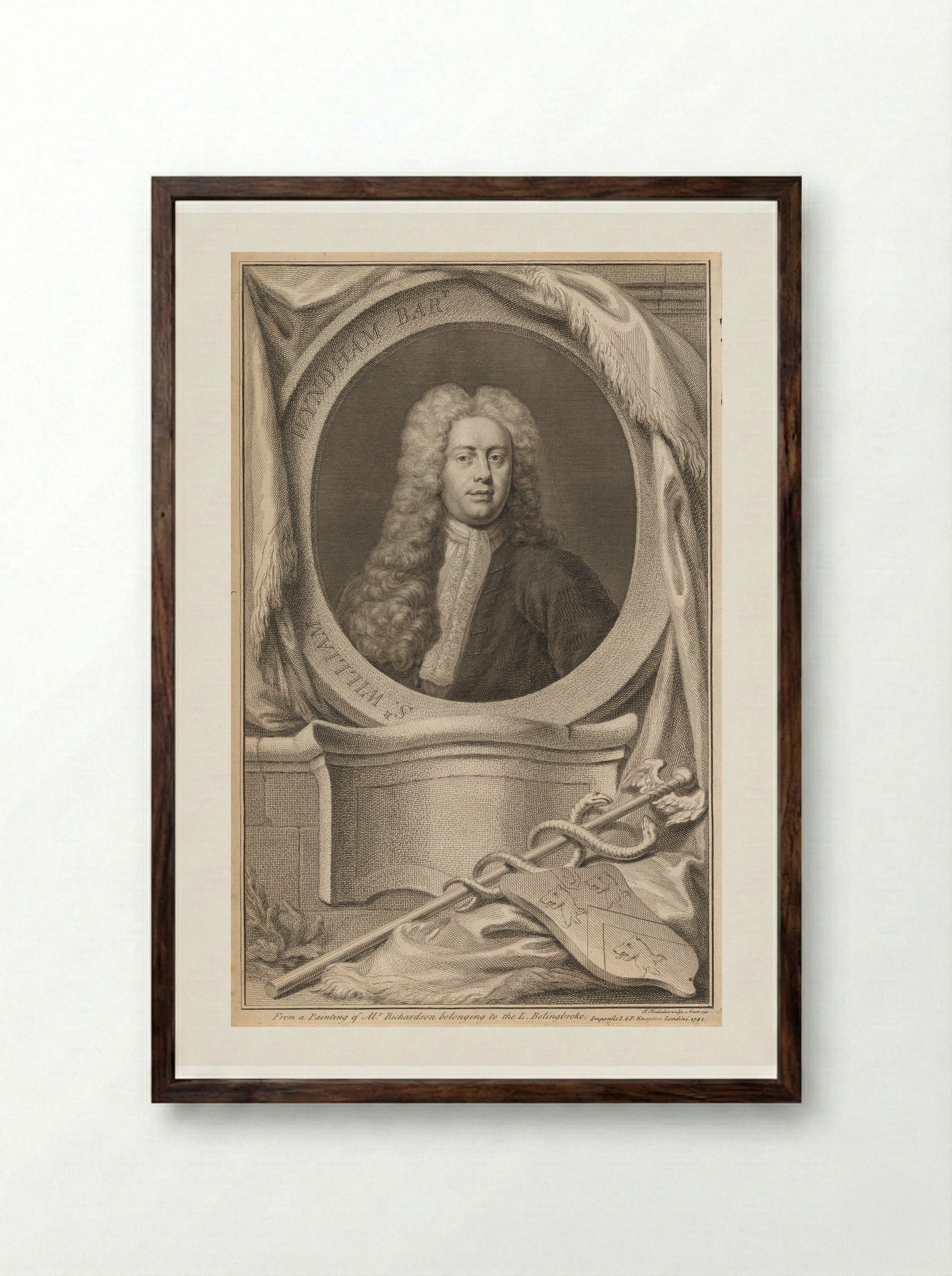 Sir William Wyndham - Jacobus Houbraken - Framed Print Dark Wood