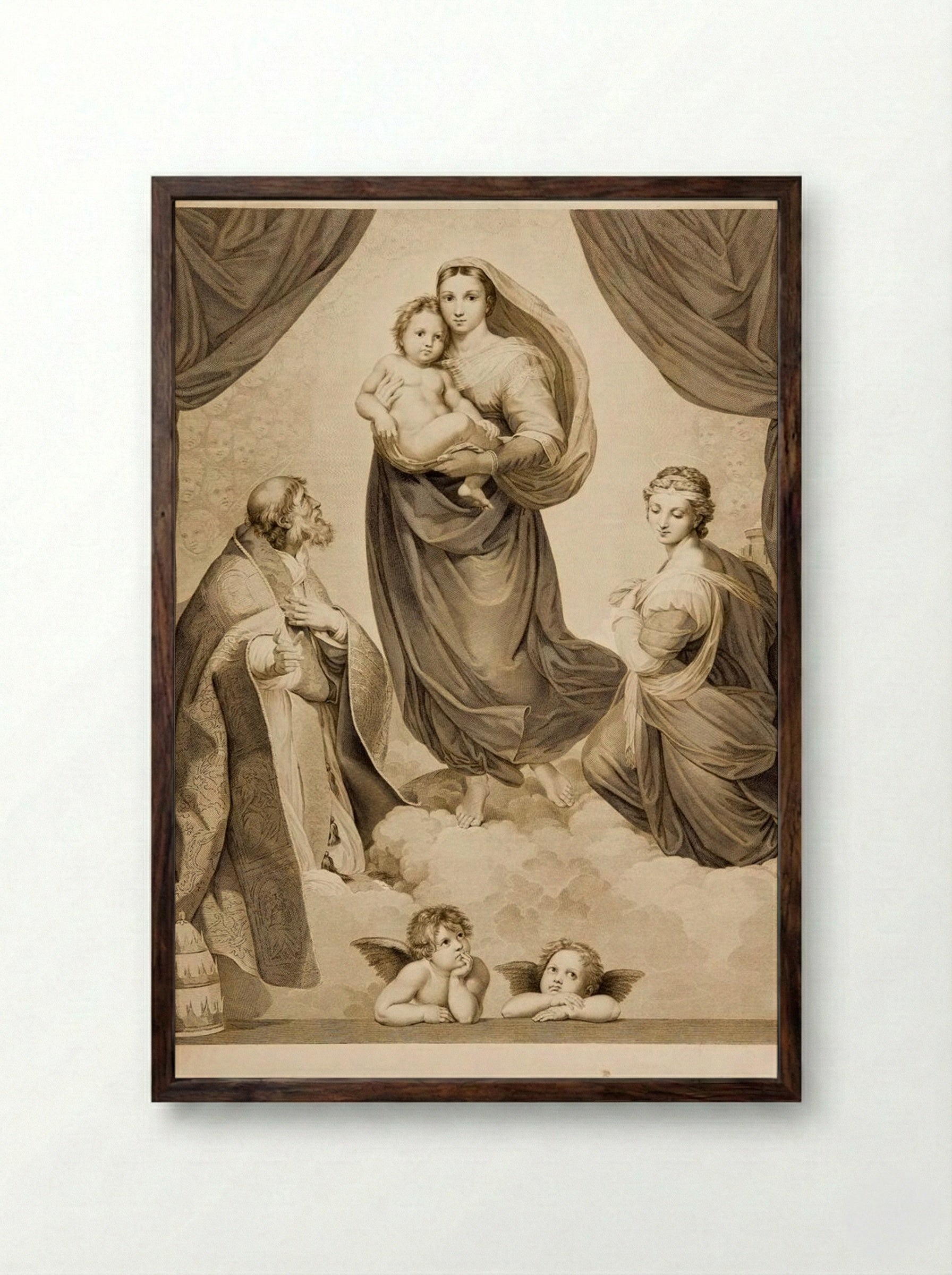 Sistine Madonna - Johann Friedrich Wilhelm Müller - Framed Print Dark Wood