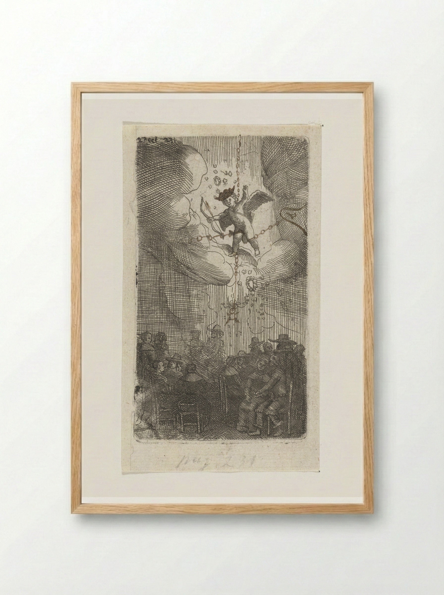 Sitting Couples Beneath Cupid in the Clouds - Samuel van Hoogstraten - Framed Print Wood