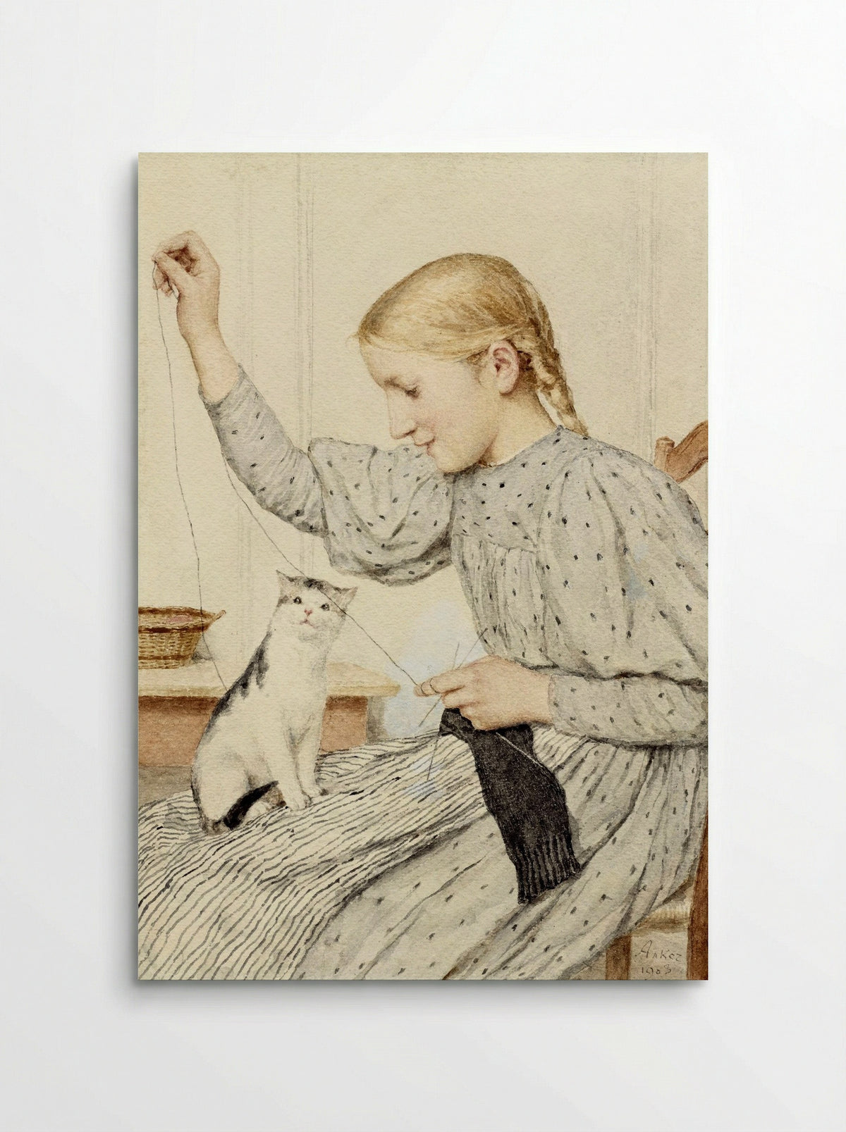 Sitzendes Mädchen mit einer Katze - Albert Anker - Poster