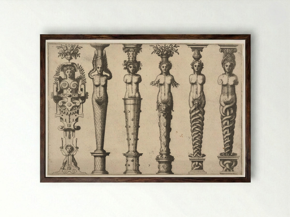 Six Female Caryatids - Hans Vredeman de Vries - Framed Print Dark Wood