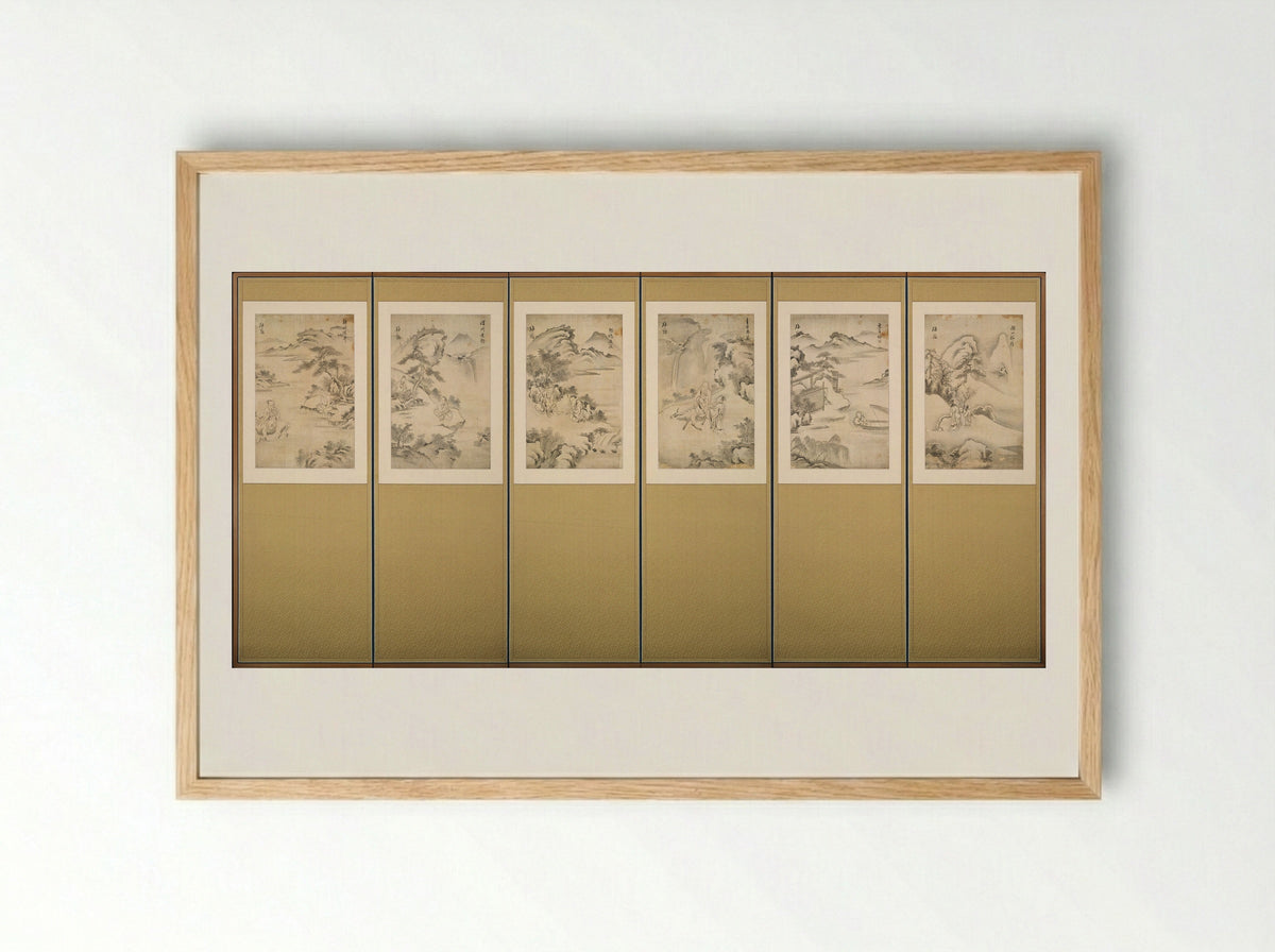 Six Legendary Chinese Sages in Landscapes - Chŏng Yusŭng - Framed Print Wood