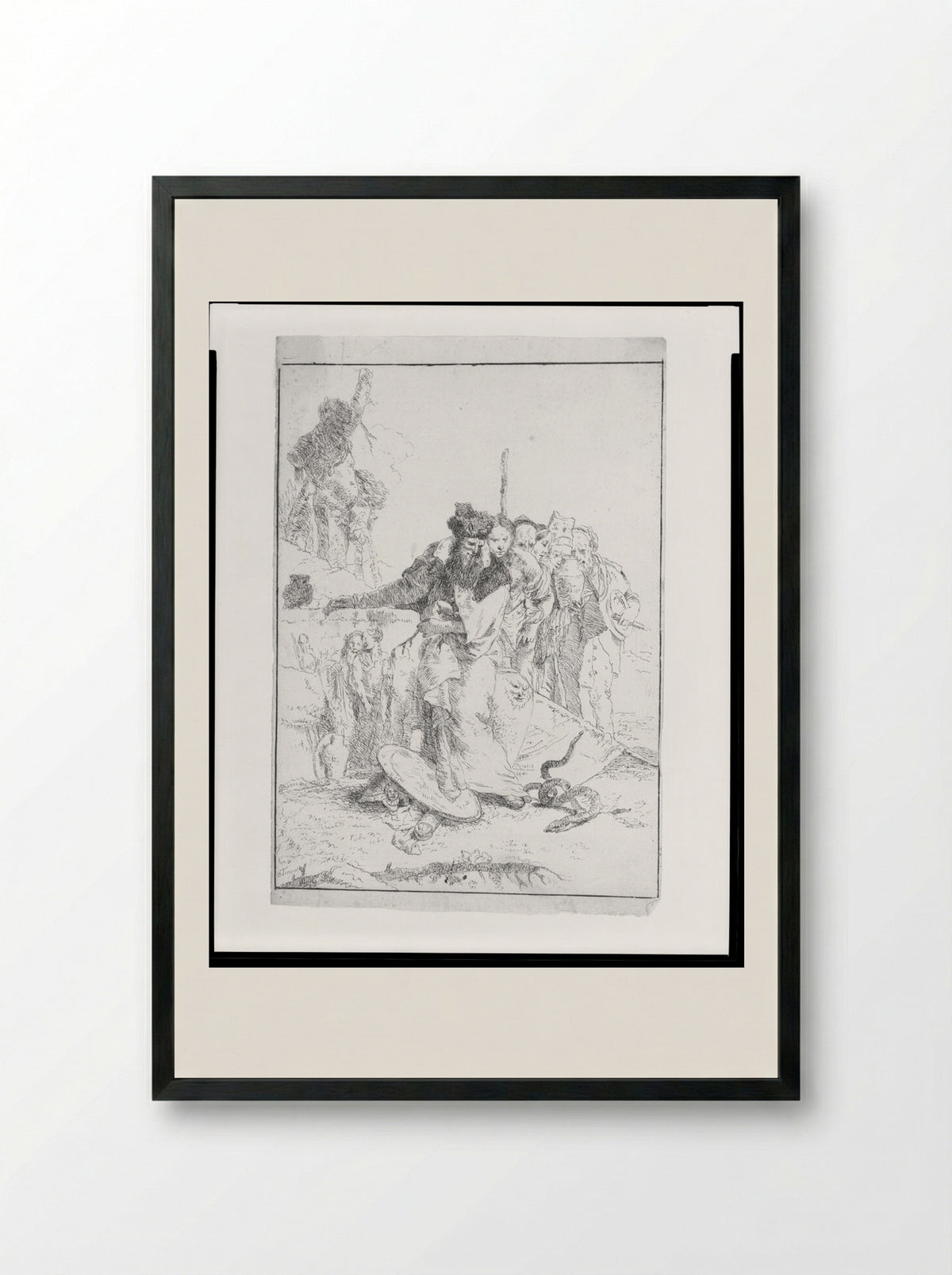 Six People Standing, Watching a Serpent - Giovanni Battista Tiepolo - Framed Print Black