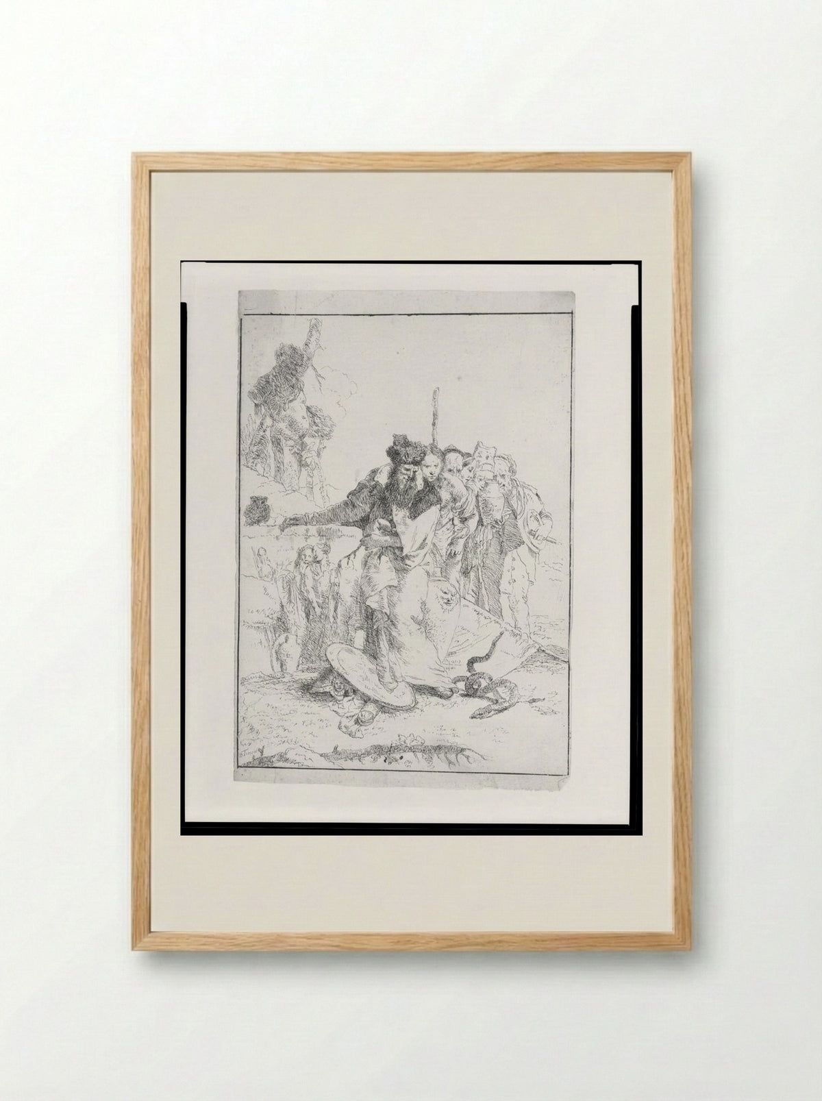 Six People Standing, Watching a Serpent - Giovanni Battista Tiepolo - Framed Print Wood