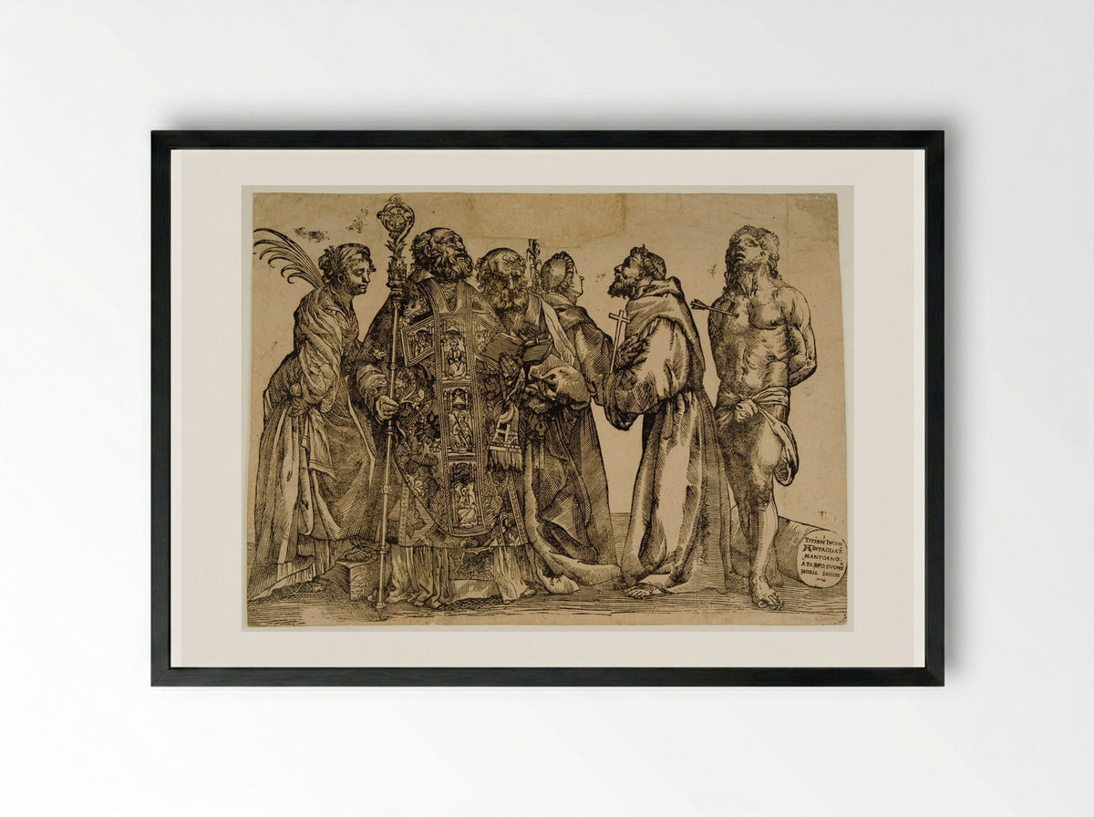 Six Saints (after Titian) - Andrea Andreani - Framed Print Black