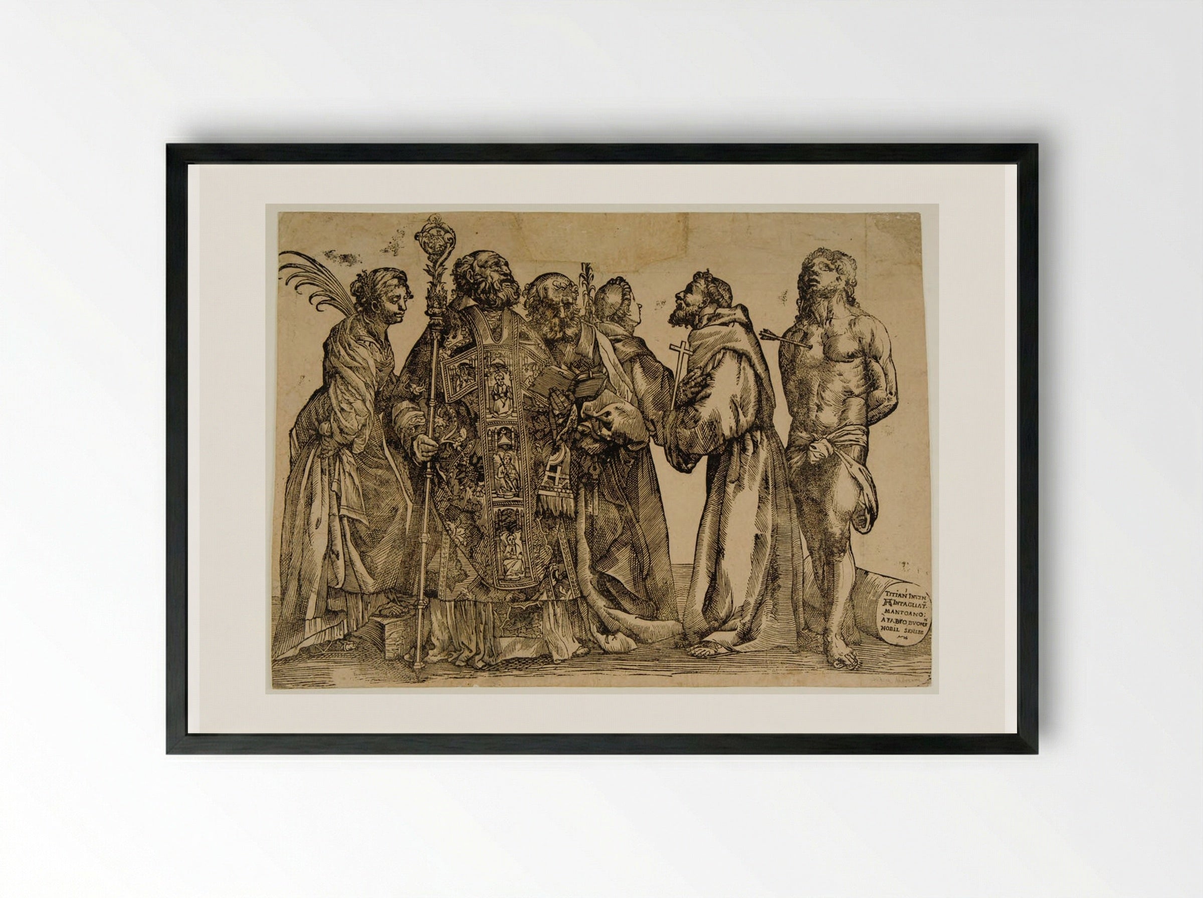 Six Saints (after Titian) - Andrea Andreani - Framed Print Black