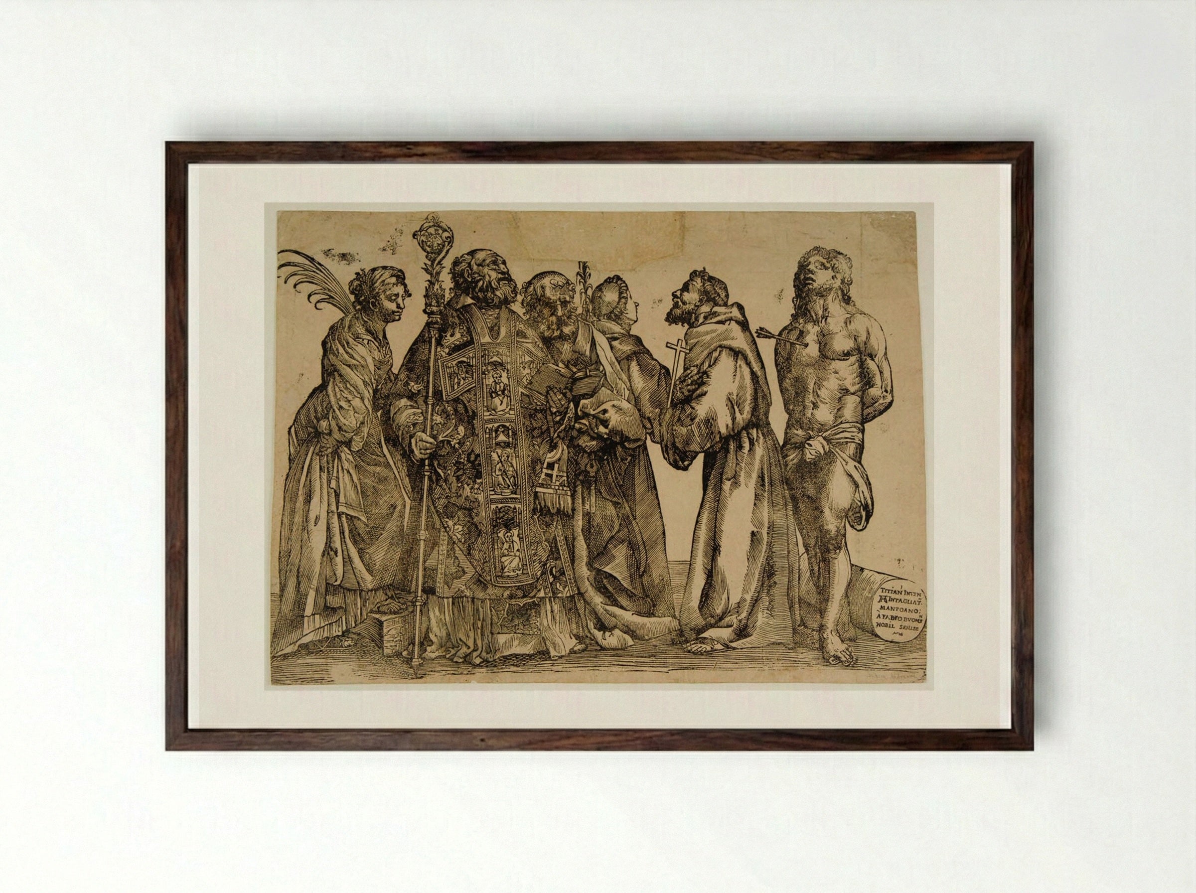 Six Saints (after Titian) - Andrea Andreani - Framed Print Dark Wood