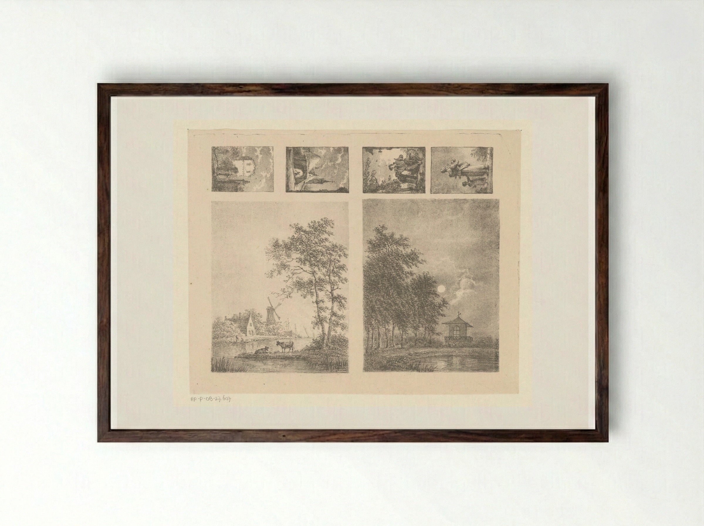 Six Scenes Including Landscapes, Cityscapes and Figures - Pieter Bartholomeusz. Barbiers - Framed Print Dark Wood