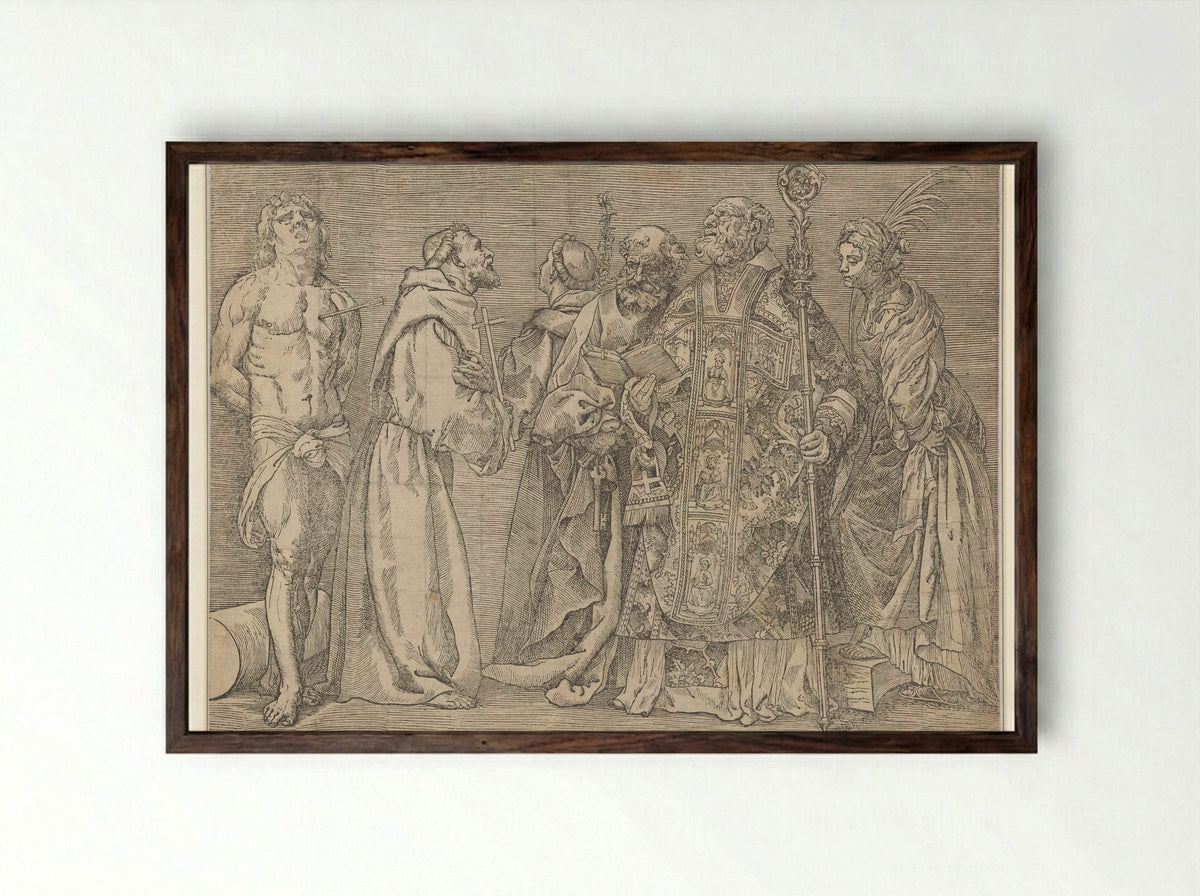 Six Standing Saints - Titian - Framed Print Dark Wood