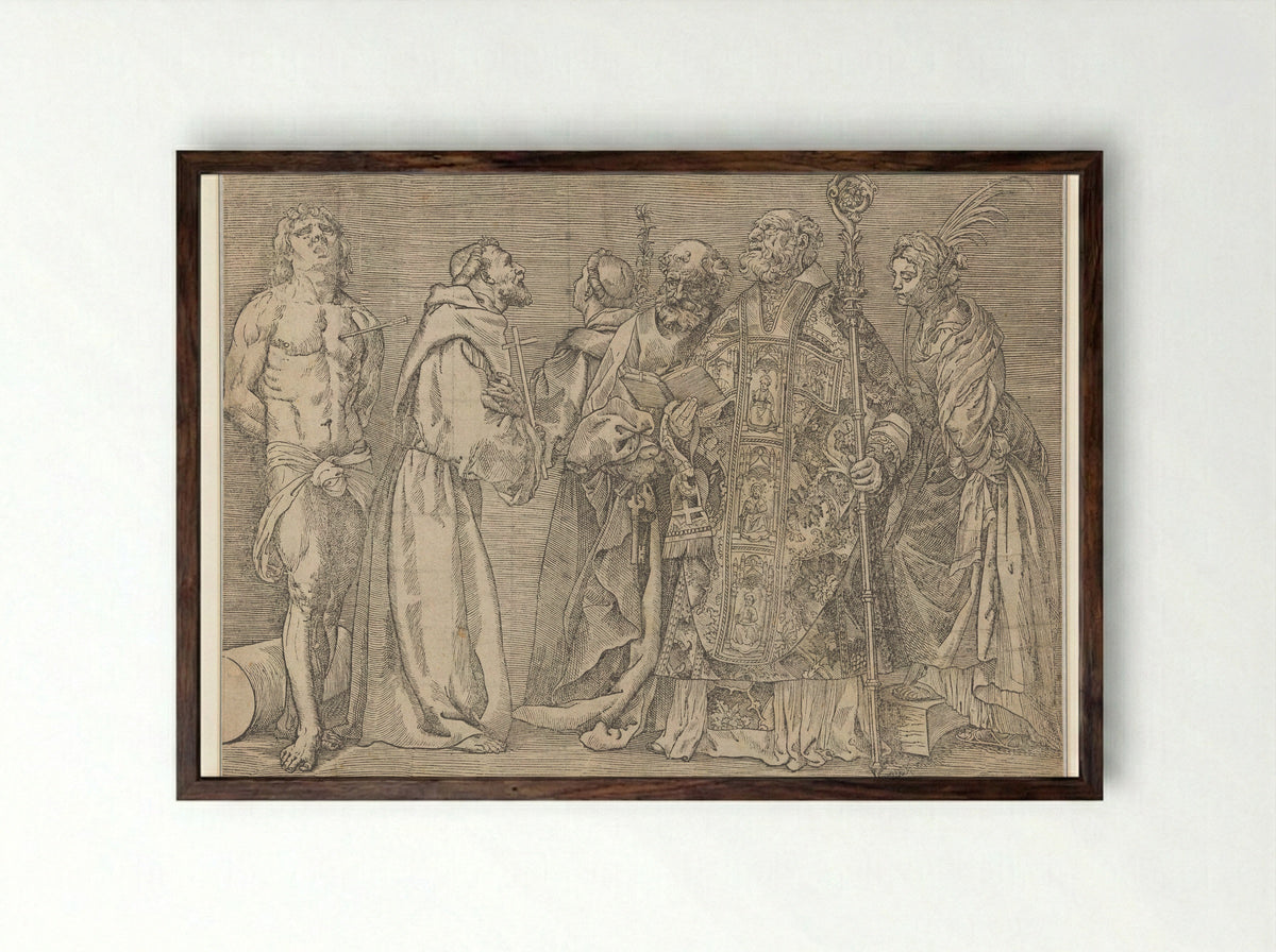 Six Standing Saints - Titian - Framed Print Dark Wood