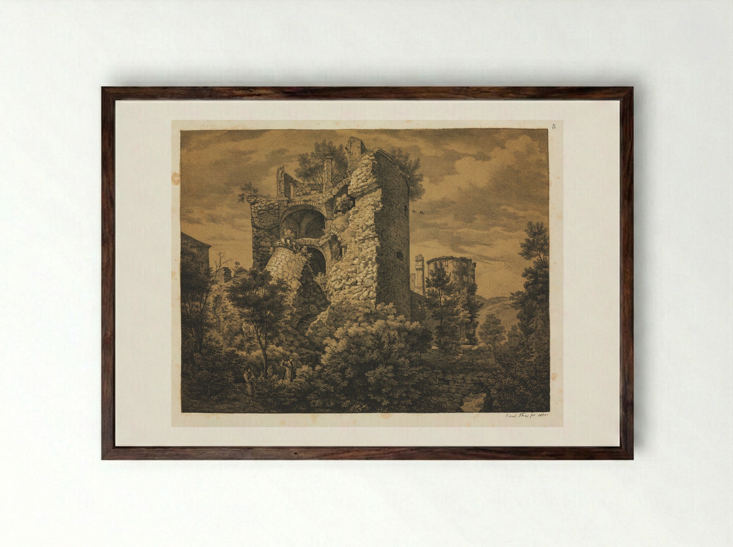 Six Views of Heidelberg Castle: Castle Terrace - Ernst Fries - Framed Print Dark Wood