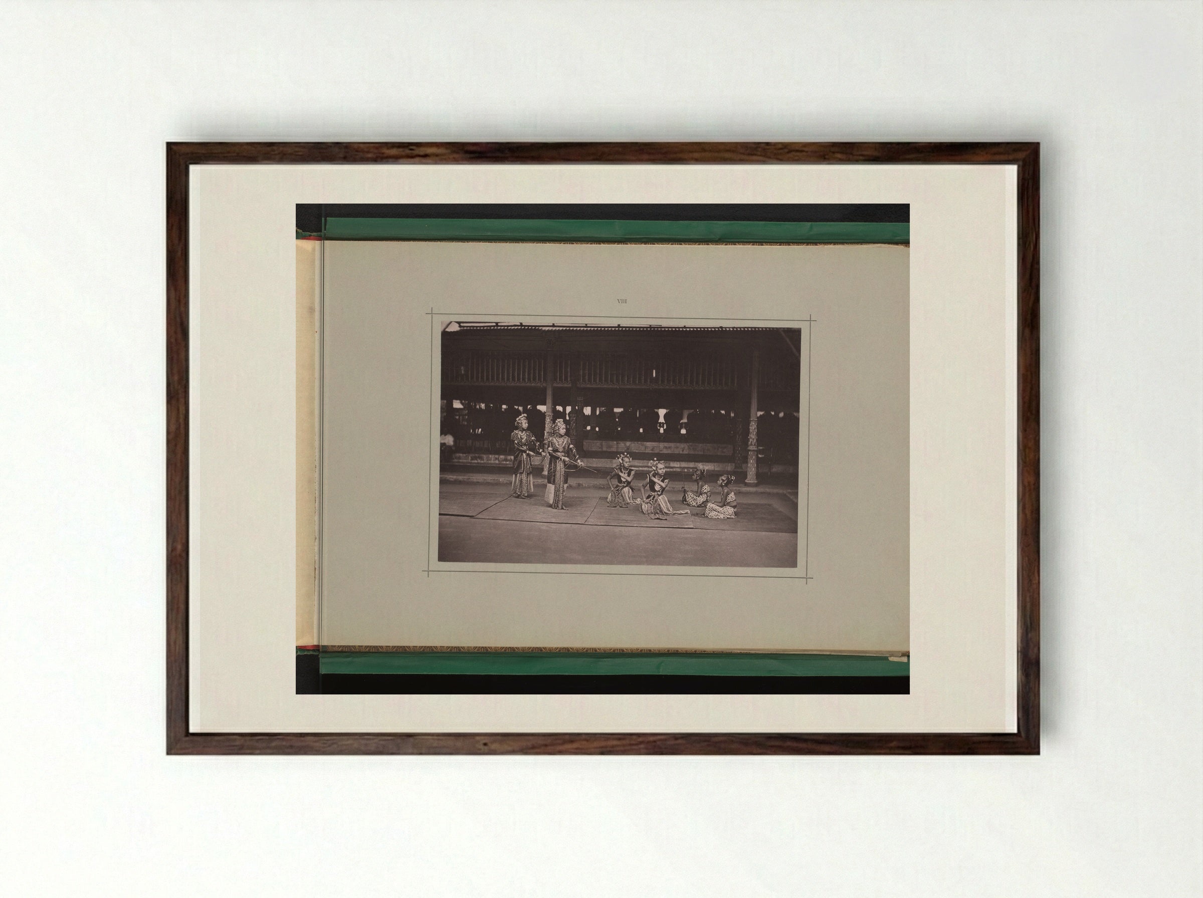 Six Young Women Performing a Play in the Kraton Ngayogyakarta Hadiningrat - Kassian Céphas - Framed Print Dark Wood
