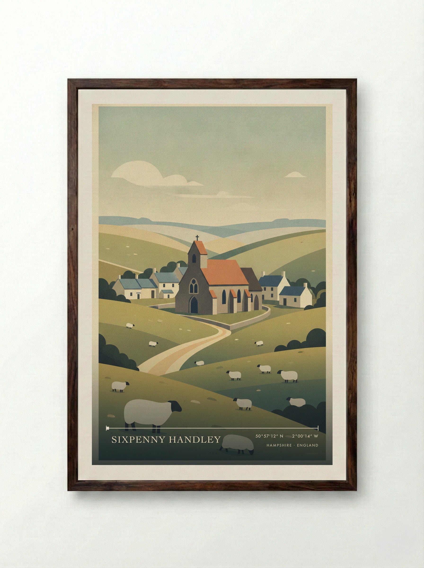 Sixpenny Handley Hampshire England Travel Poster - Framed Print Dark Wood