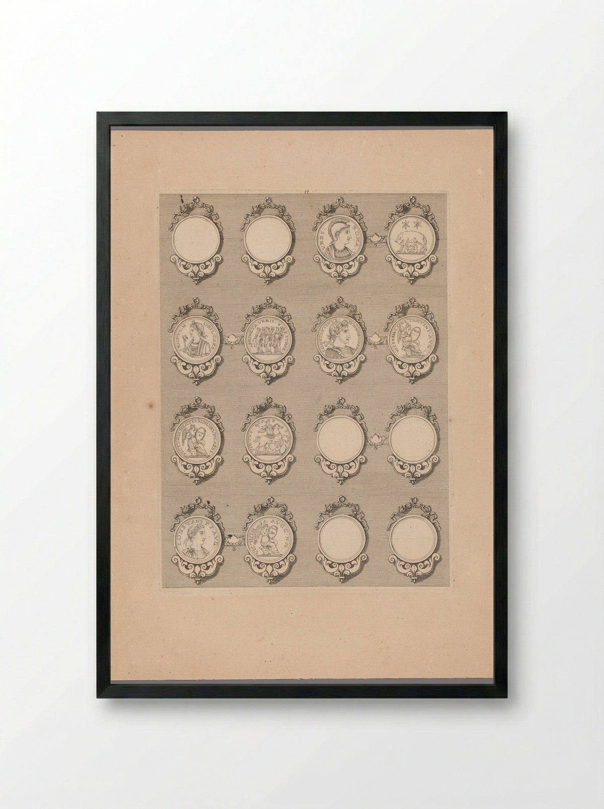 Sixteen Medals with Decorated Frames, Six Blank - Simon de la Boissière - Framed Print Black