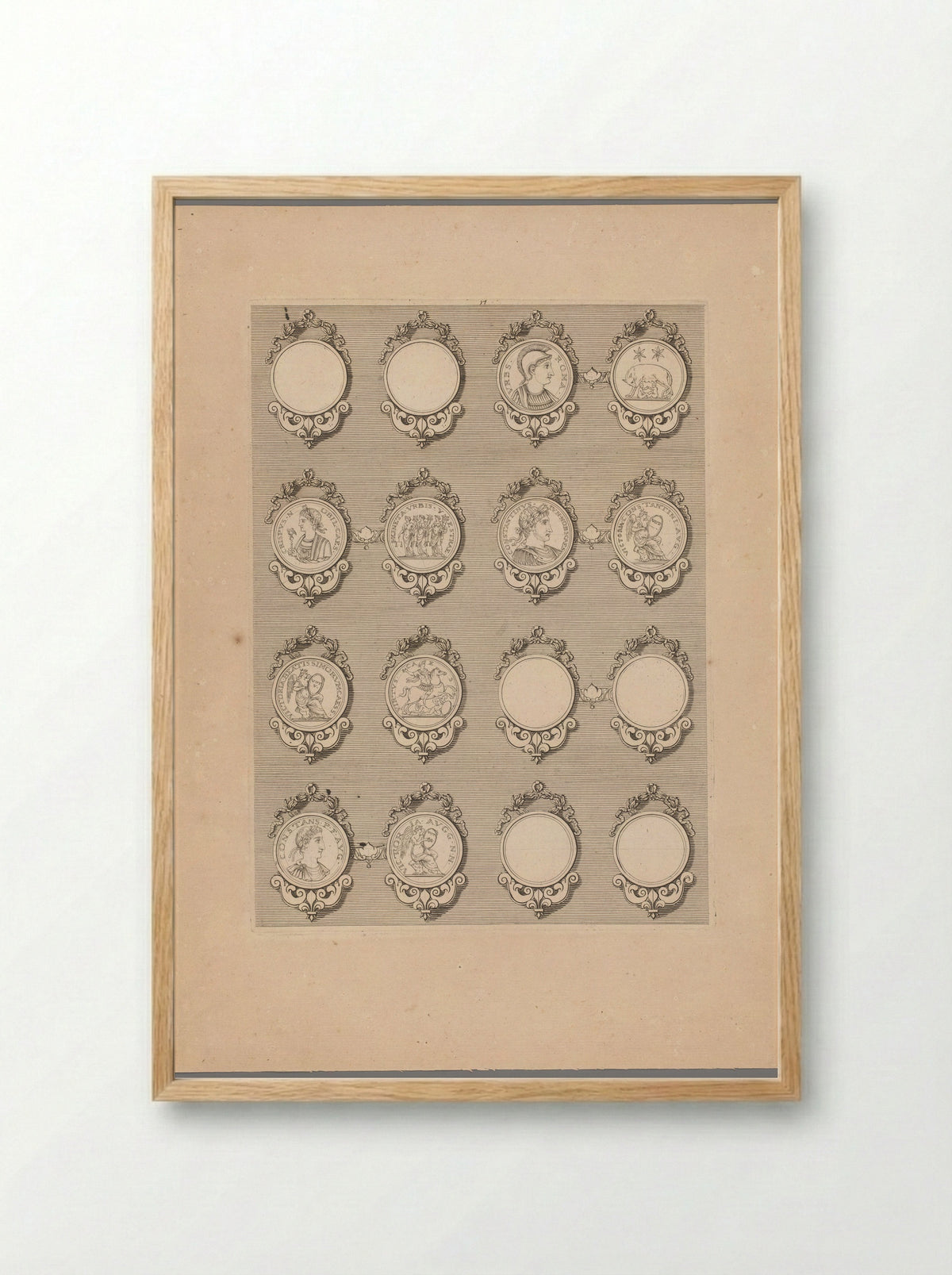 Sixteen Medals with Decorated Frames, Six Blank - Simon de la Boissière - Framed Print Wood