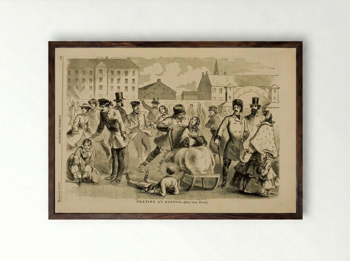 Skating at Boston - Winslow Homer - Framed Print Dark Wood