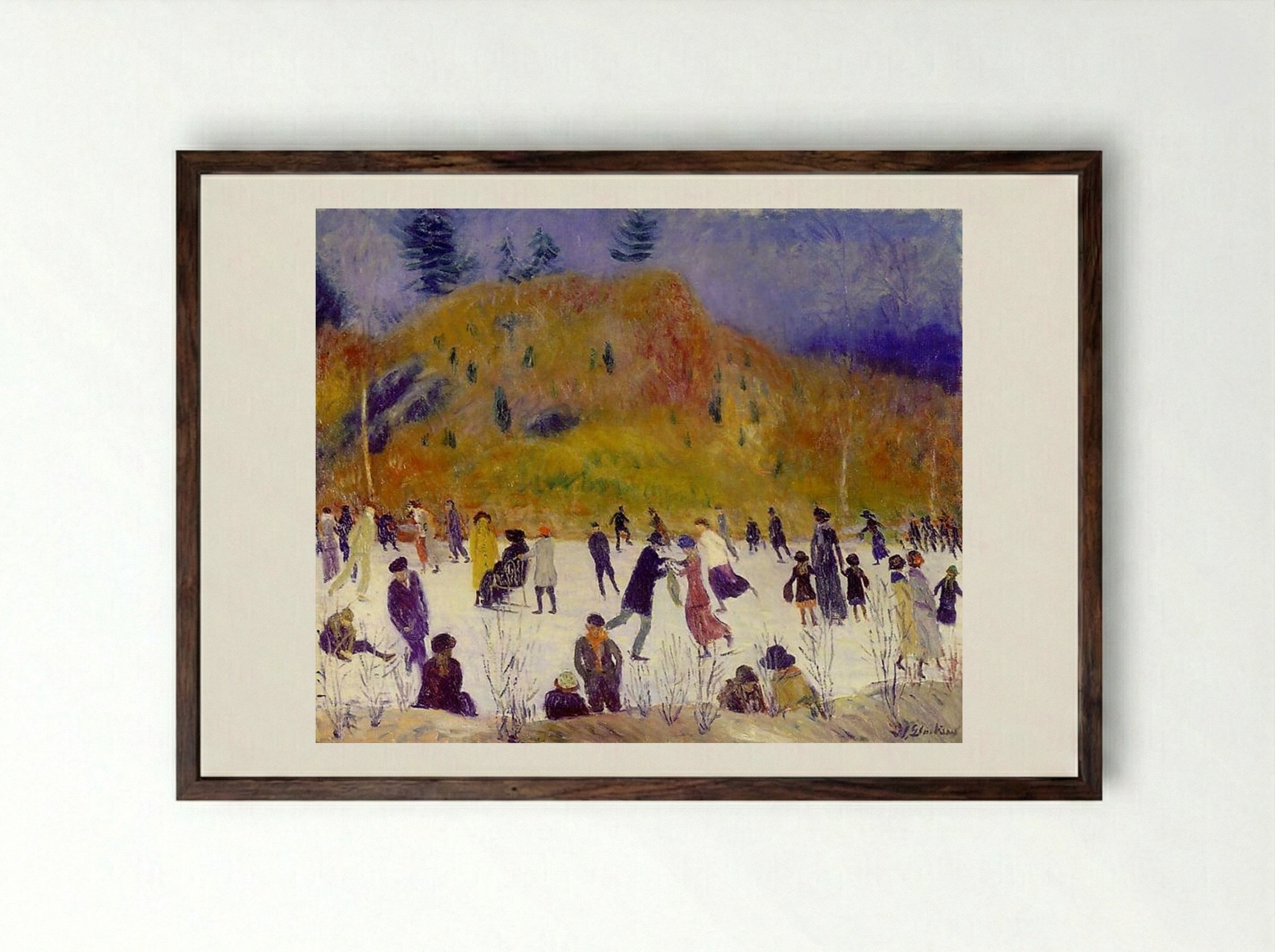 Skating in Central Park - William James Glackens - Framed Print Dark Wood