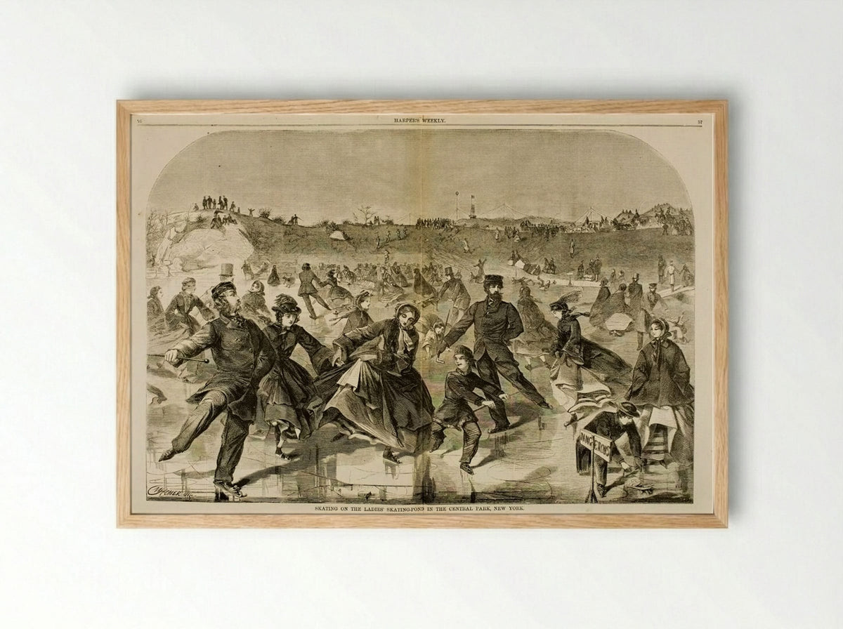 Skating on the Ladies' Skating Pond in Central Park, New York - Winslow Homer - Framed Print Wood