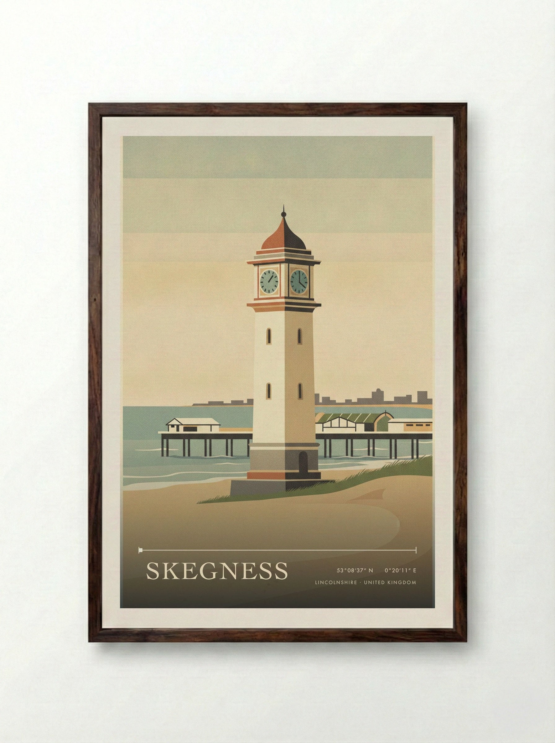Skegness Lincolnshire United Kingdom Travel Poster - Framed Print Dark Wood