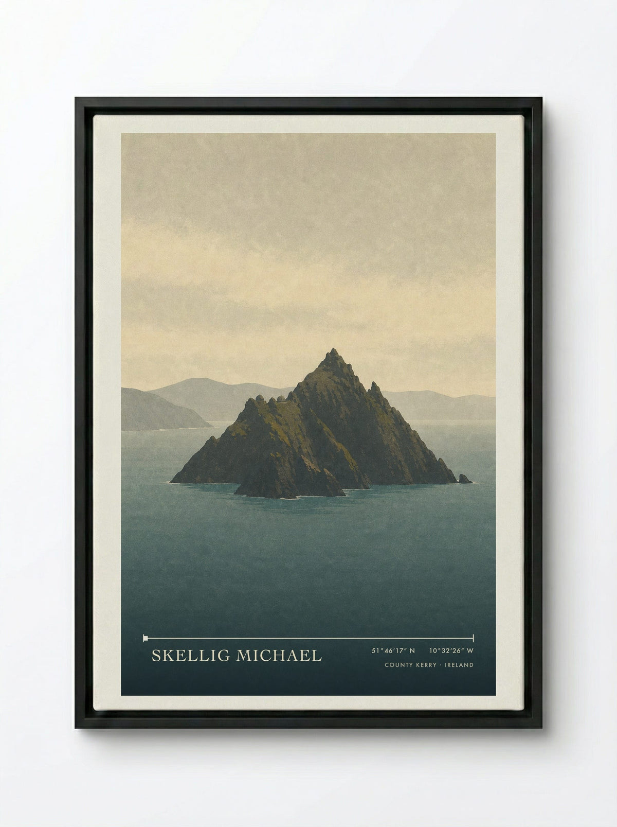 Skellig Michael Travel Poster Artwork - Framed Canvas Black