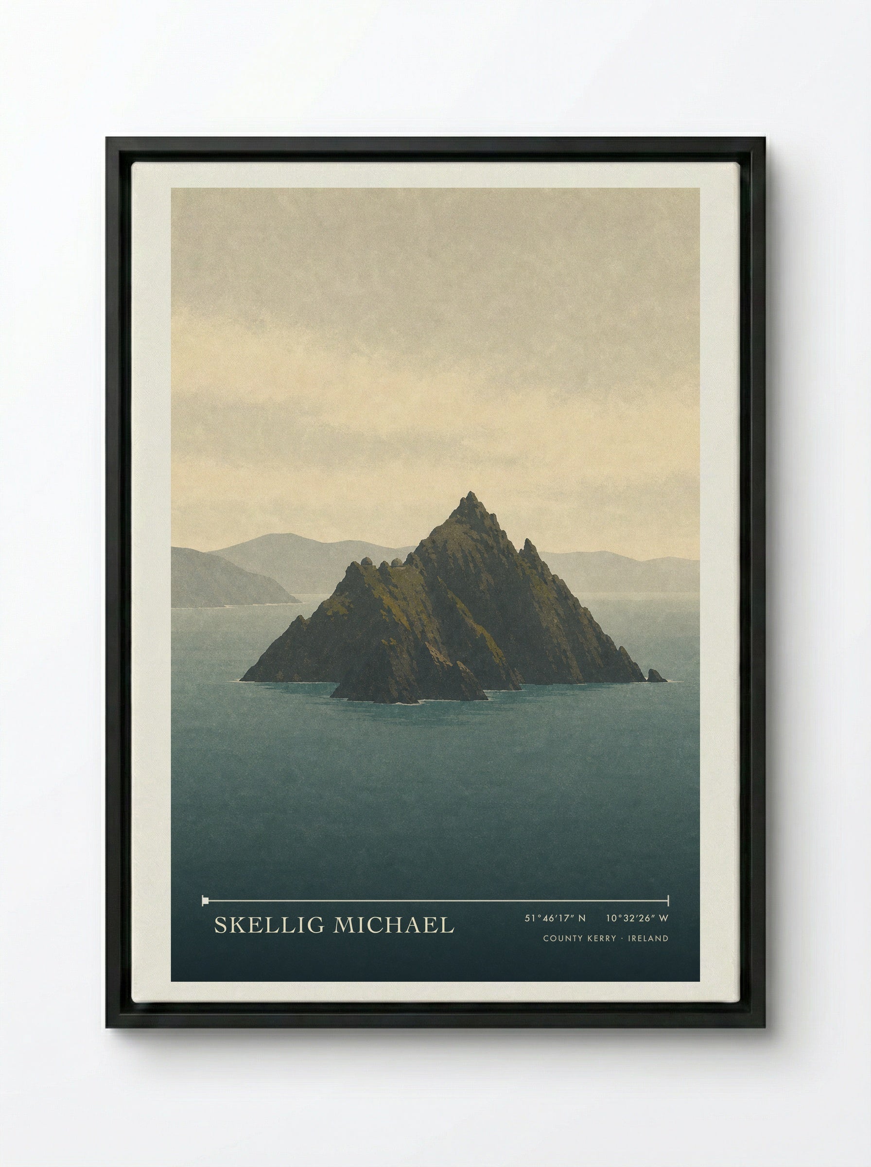 Skellig Michael Travel Poster Artwork - Framed Canvas Black