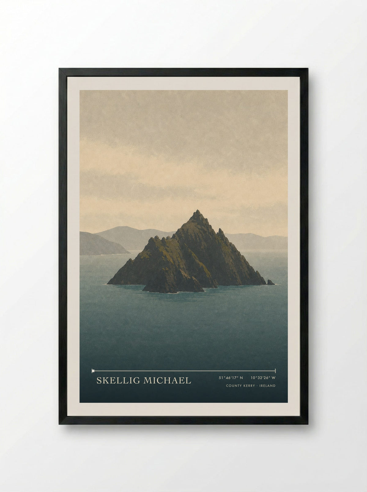 Skellig Michael Travel Poster Artwork - Framed Print Black