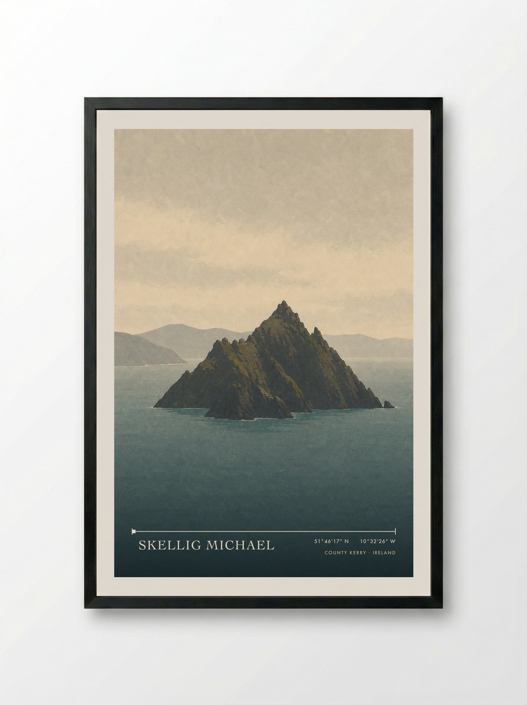 Skellig Michael Travel Poster Artwork - Framed Print Black
