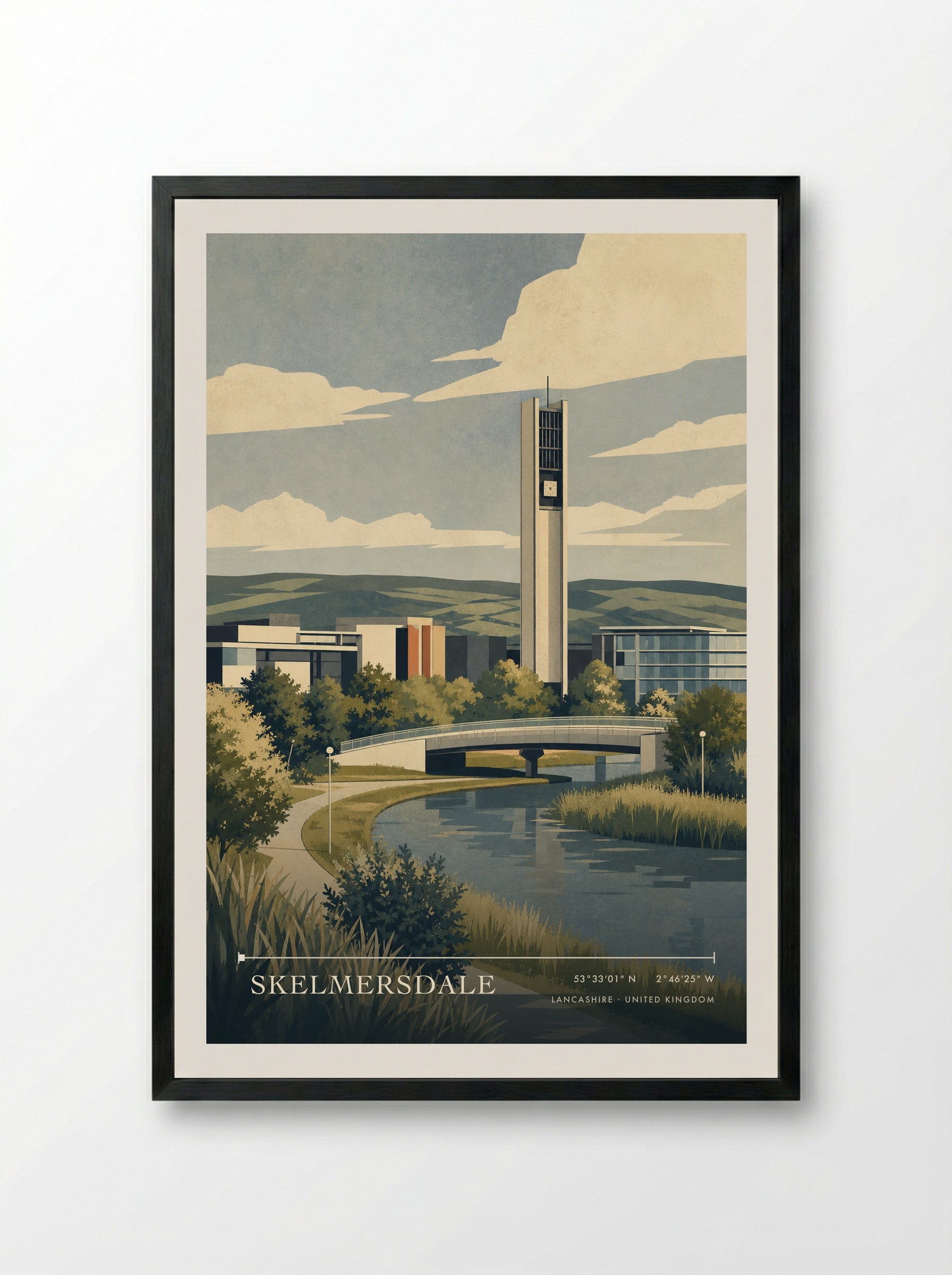Skelmersdale Lancashire United Kingdom Travel Poster - Framed Print Black
