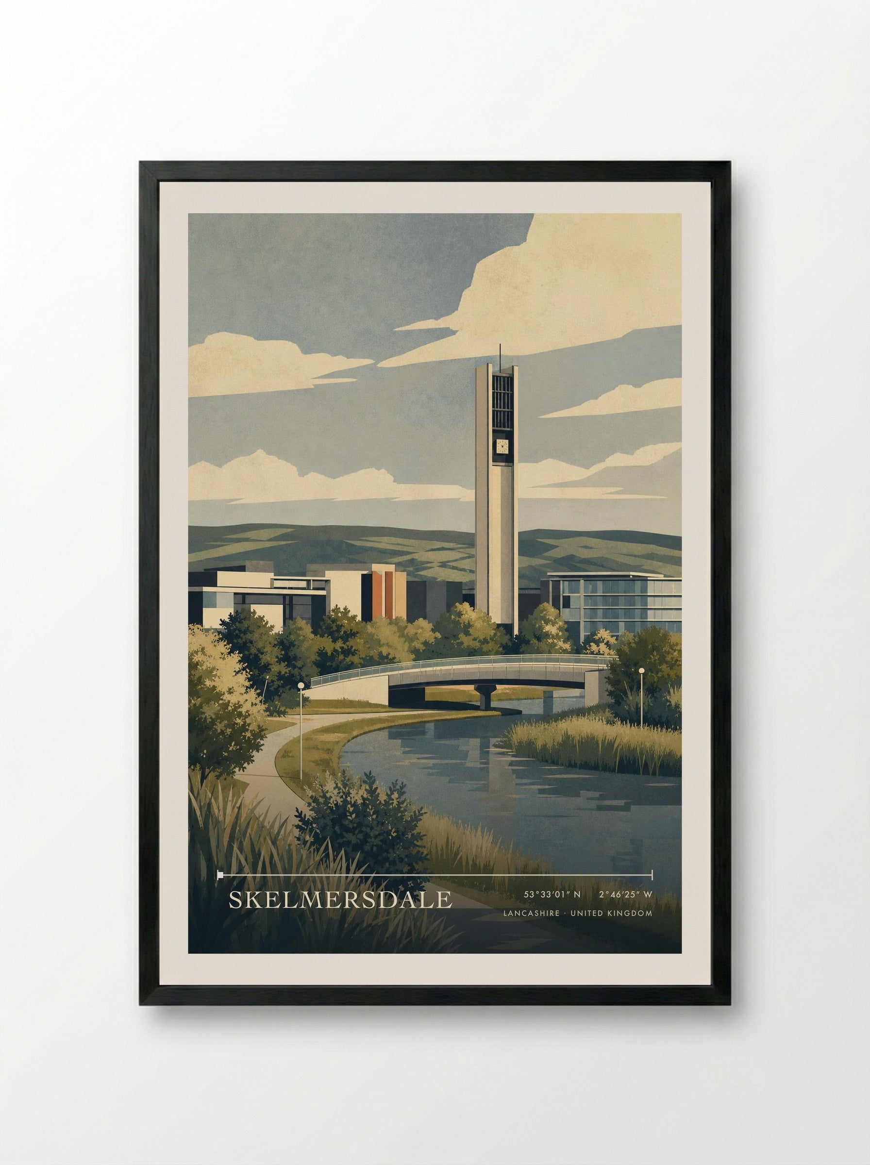 Skelmersdale Lancashire United Kingdom Travel Poster - Framed Print Black