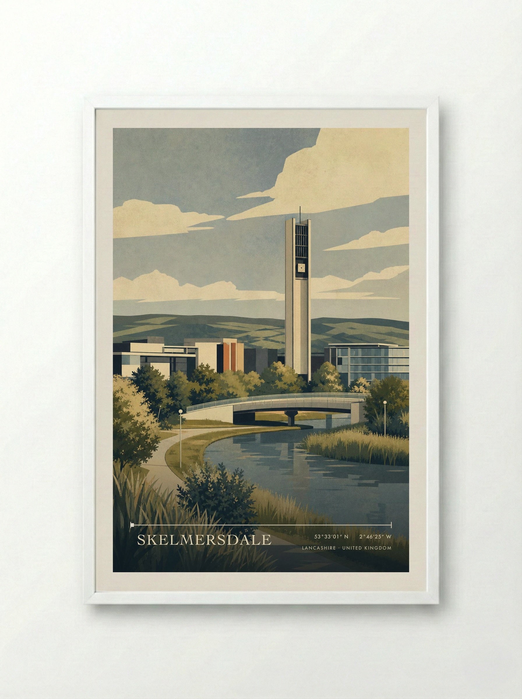 Skelmersdale Lancashire United Kingdom Travel Poster - Framed Print White
