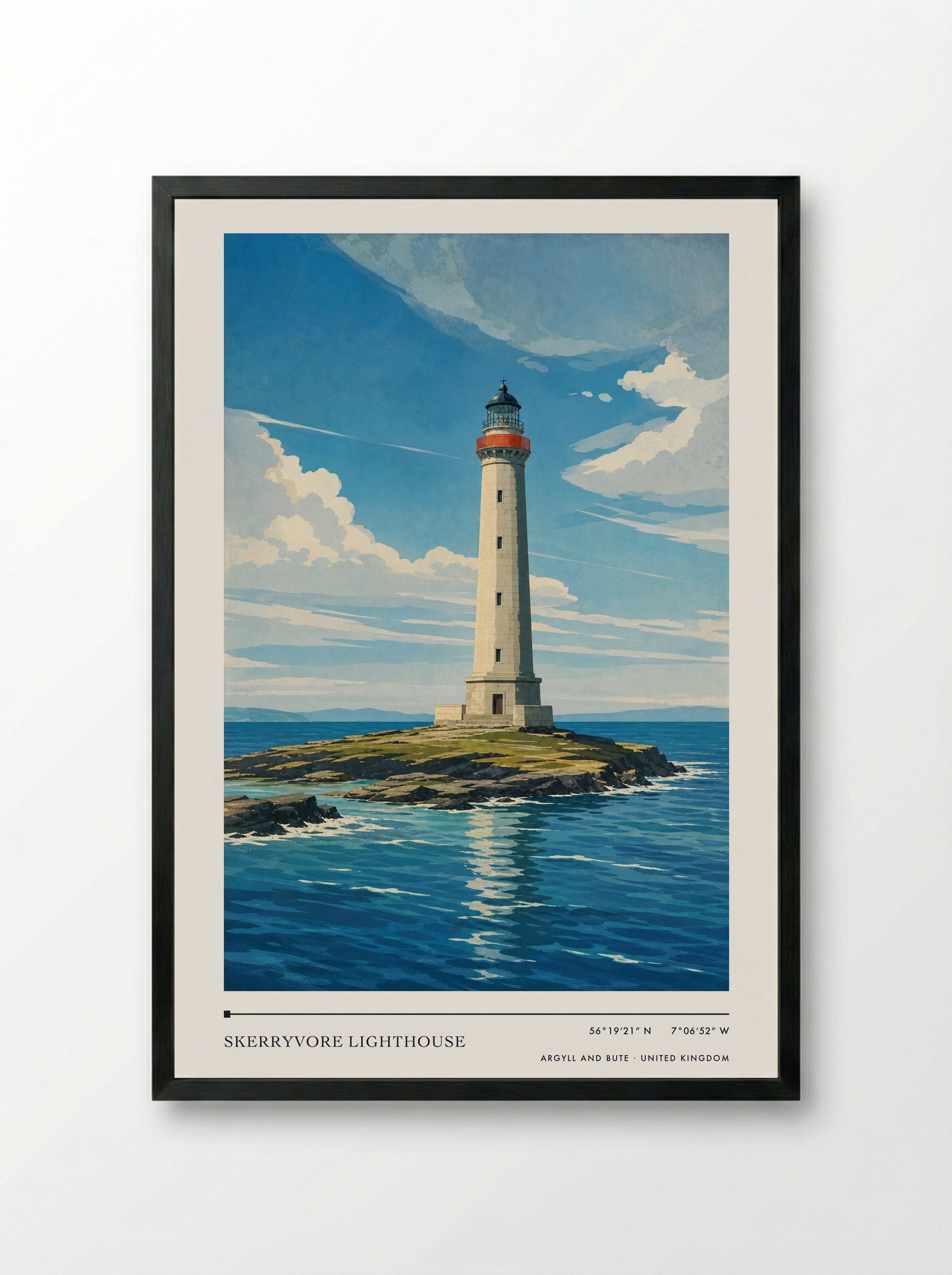 Skerryvore Lighthouse Argyll and Bute United Kingdom Travel Poster - Framed Print Black