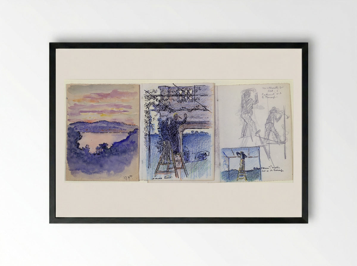 Sketchbook Pages (Studies of Figures and Coastal View) - Henri-Edmond Cross - Framed Print Black