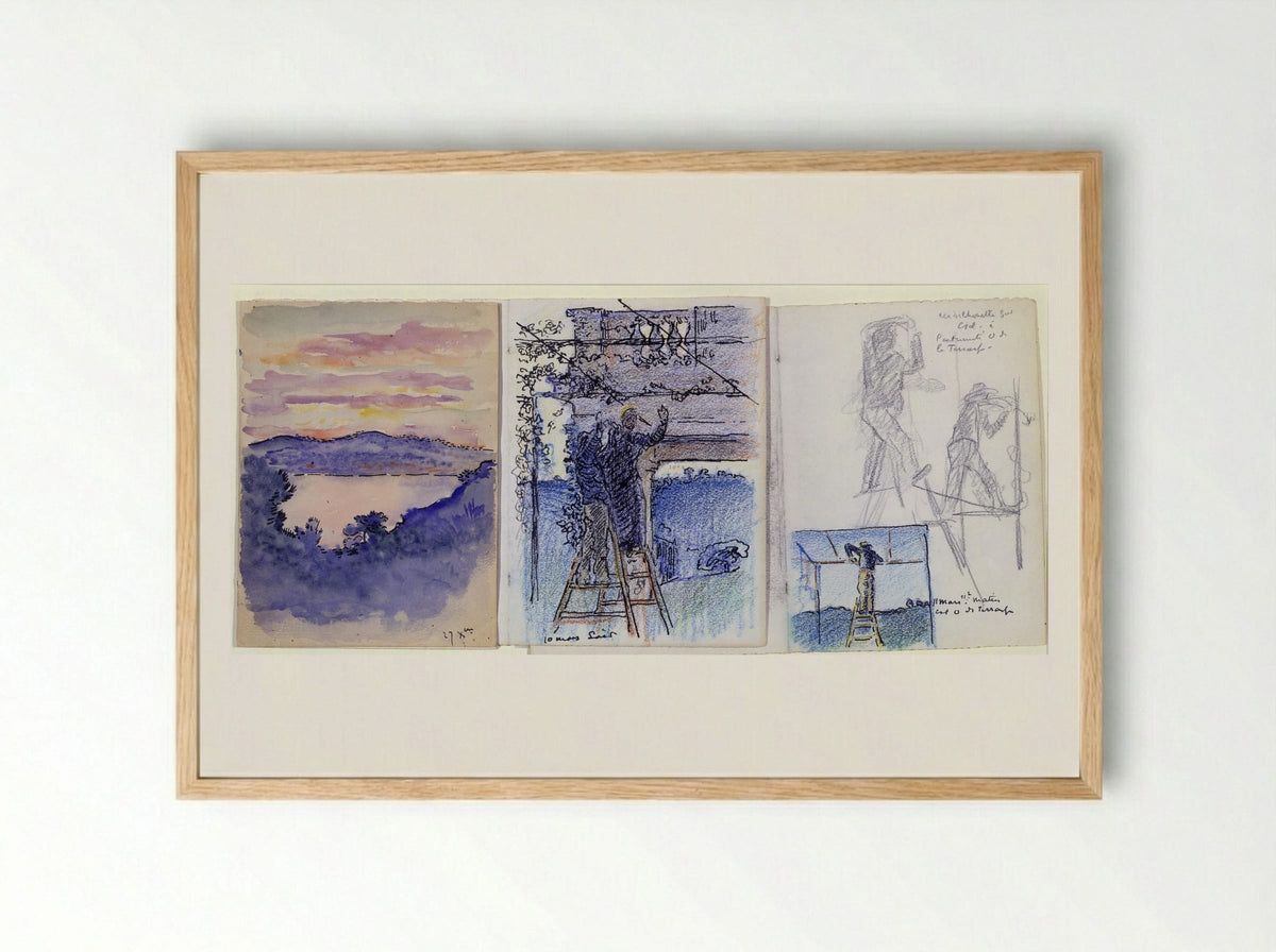 Sketchbook Pages (Studies of Figures and Coastal View) - Henri-Edmond Cross - Framed Print Wood