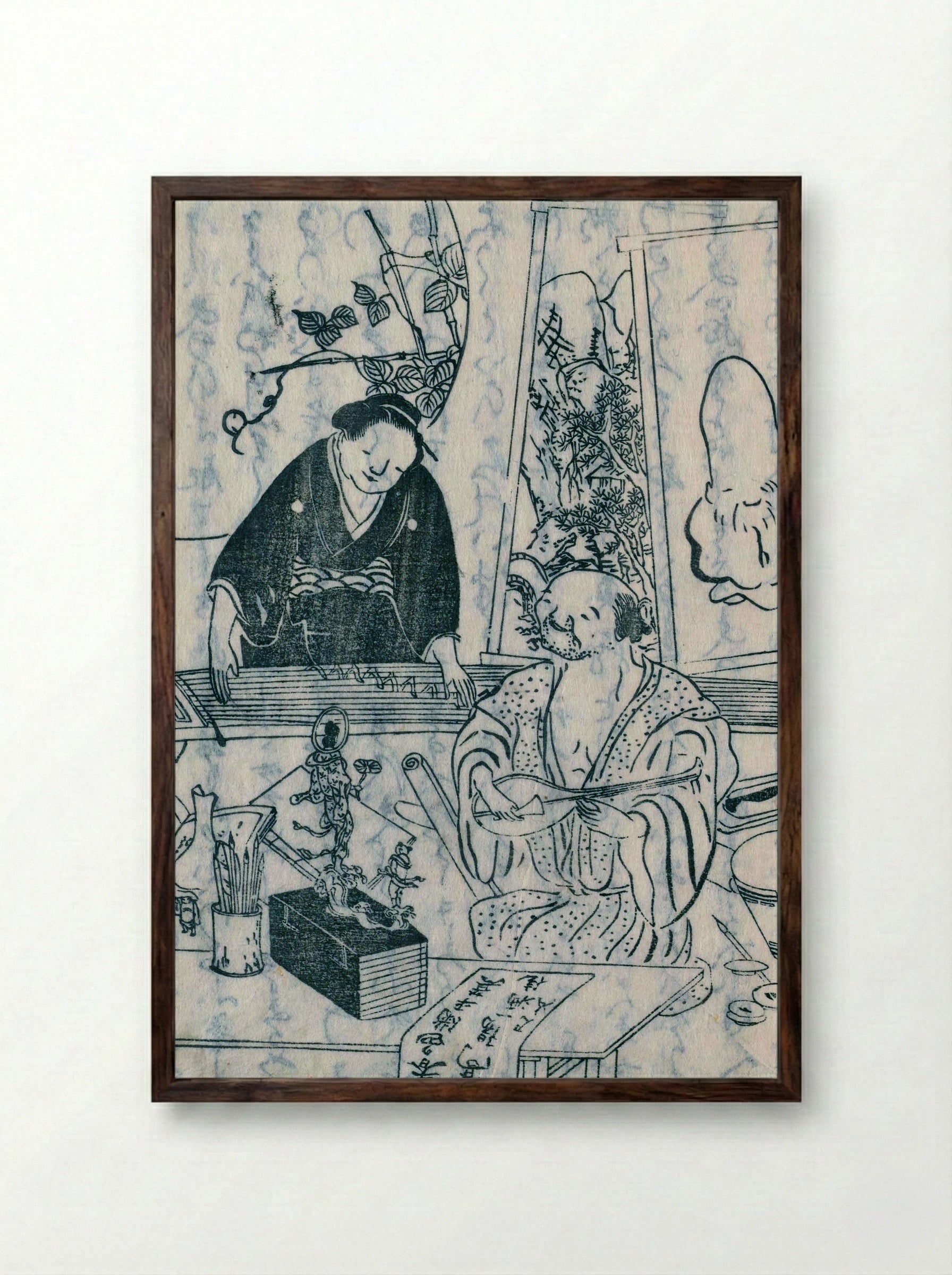 Sketchbook of Ike Taiga (Taigado gafu) - Ikeno Taiga - Framed Print Dark Wood