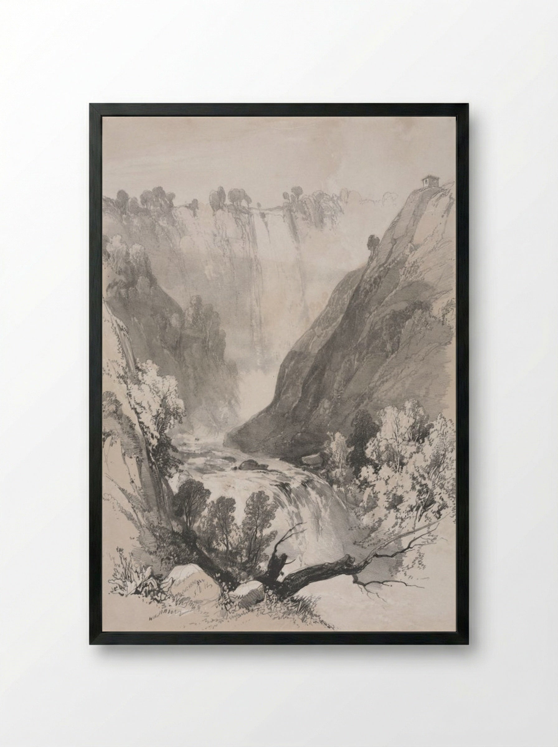 Sketches at Home and Abroad: Falls of Terni - James Duffield Harding - Framed Print Black