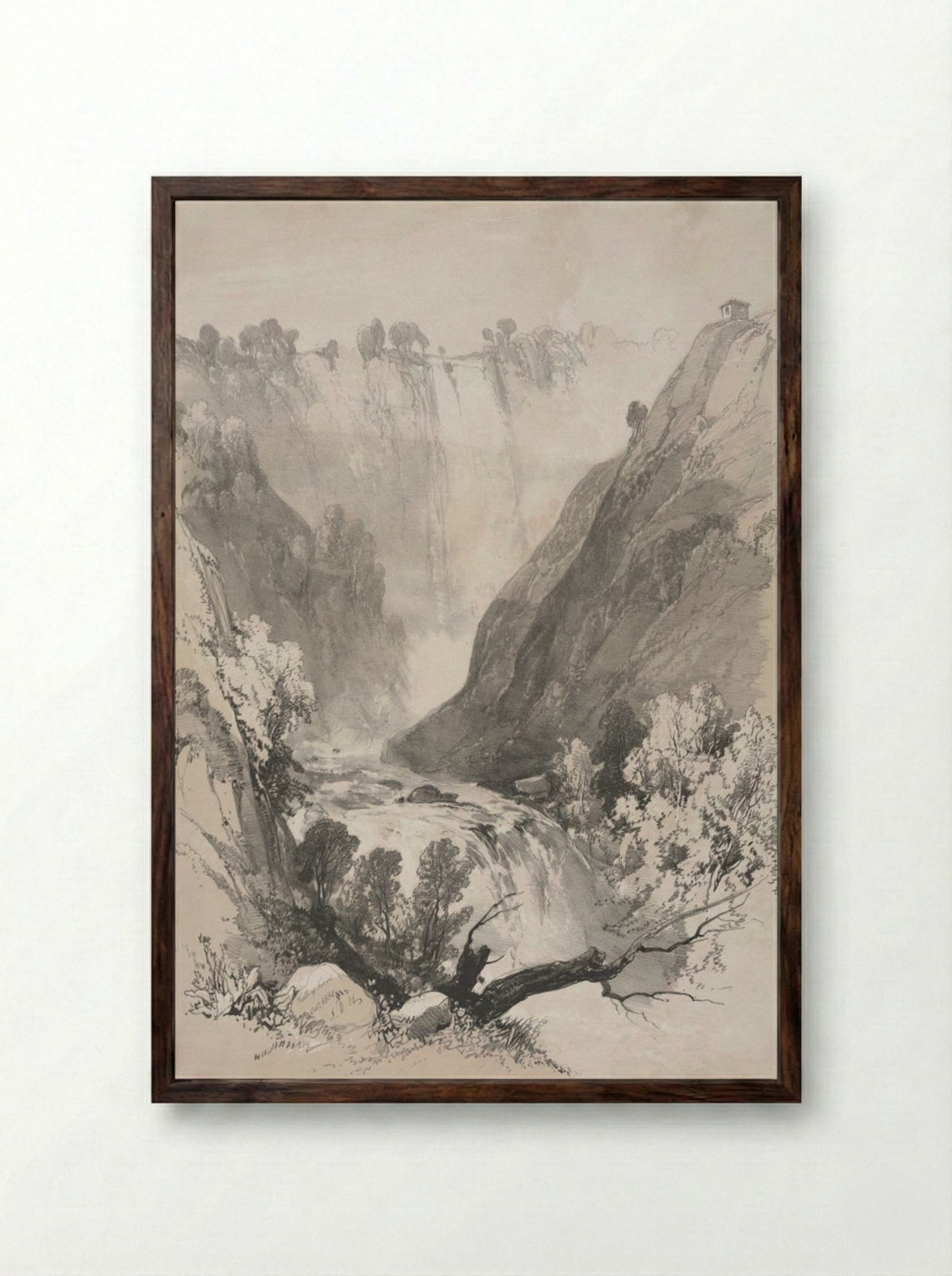 Sketches at Home and Abroad: Falls of Terni - James Duffield Harding - Framed Print Dark Wood