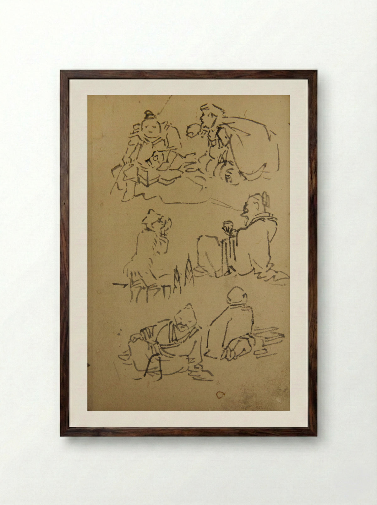 Sketches of East Asian Legendary Figures - Kawanabe Kyōsai - Framed Print Dark Wood