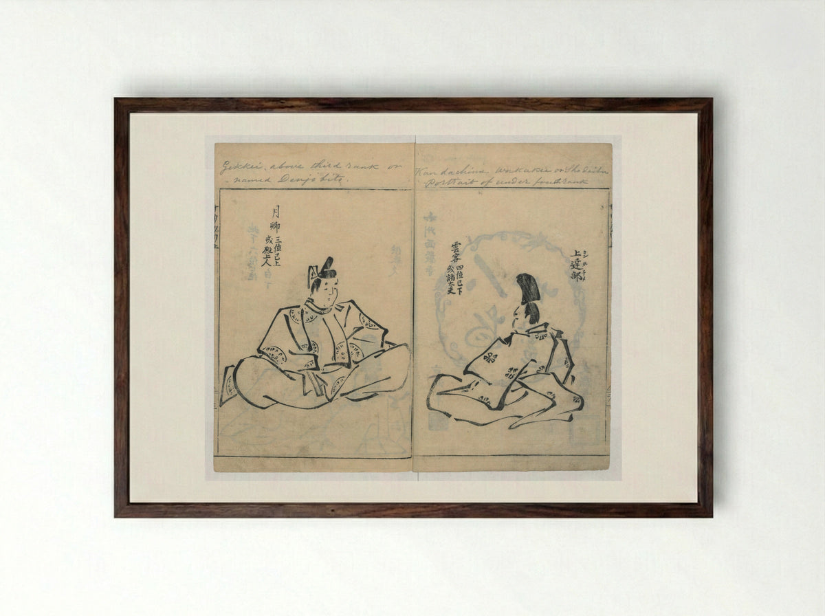 Sketches of People (Jinbutsu sōga) - Kokan - Framed Print Dark Wood