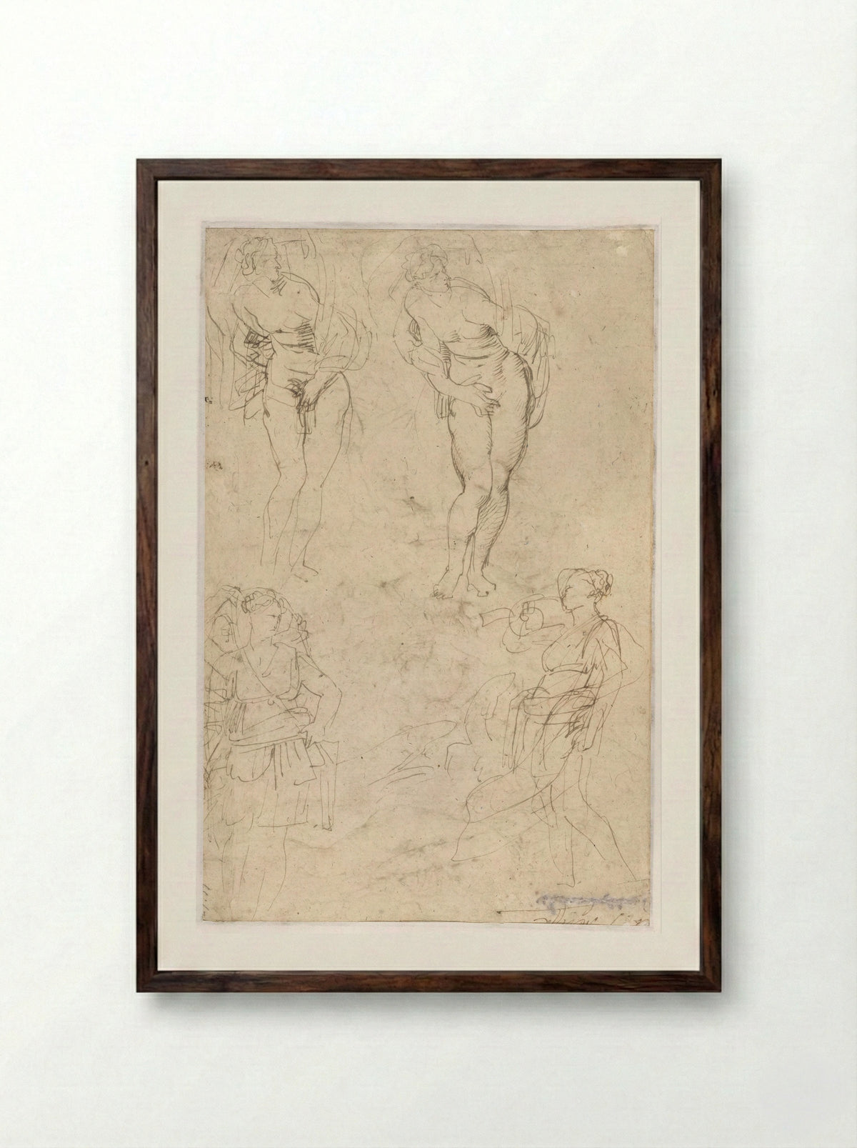 Sketches of the Daughters of Cecrops - Peter Paul Rubens - Framed Print Dark Wood