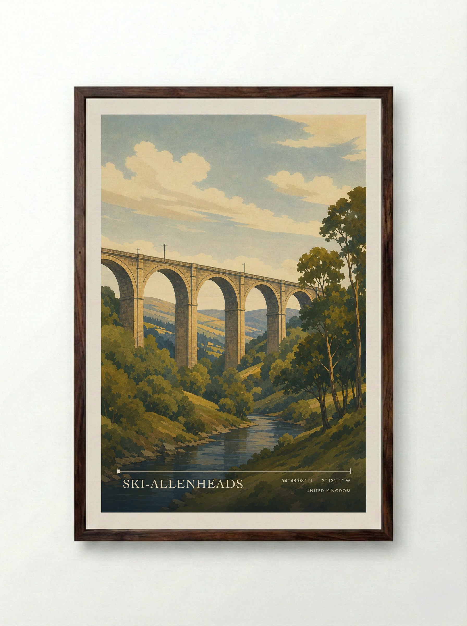 Ski-Allenheads United Kingdom Travel Poster - Framed Print Dark Wood